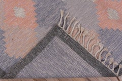 1940s Minimalist Scandinavian Flatweave Rug, Subtle Purple Field, Pink Accents