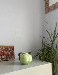1940s Mint Green, Chestnut Pumpkin Ceramic Vase, Upsala Ekeby, Sweden