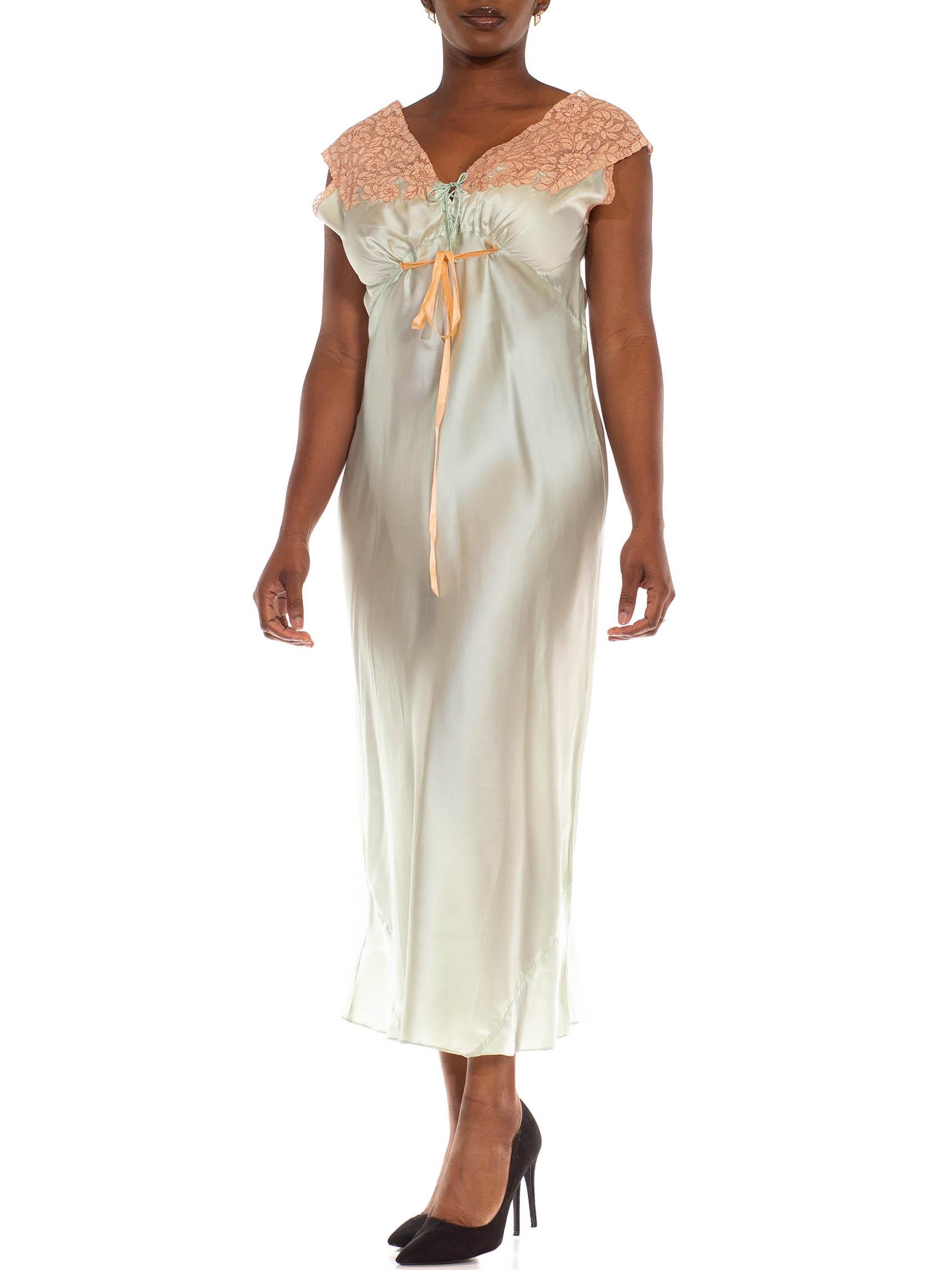 1940S Mint Rayon Satin & Lace Trim Bias Cut Slip Dress For Sale 4