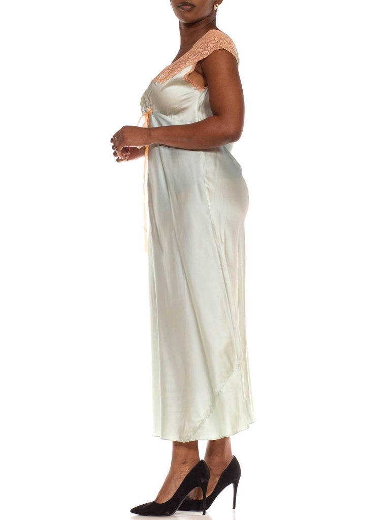 1940S Mint Rayon Satin and Lace Trim Bias Cut Slip Dress For Sale at ...