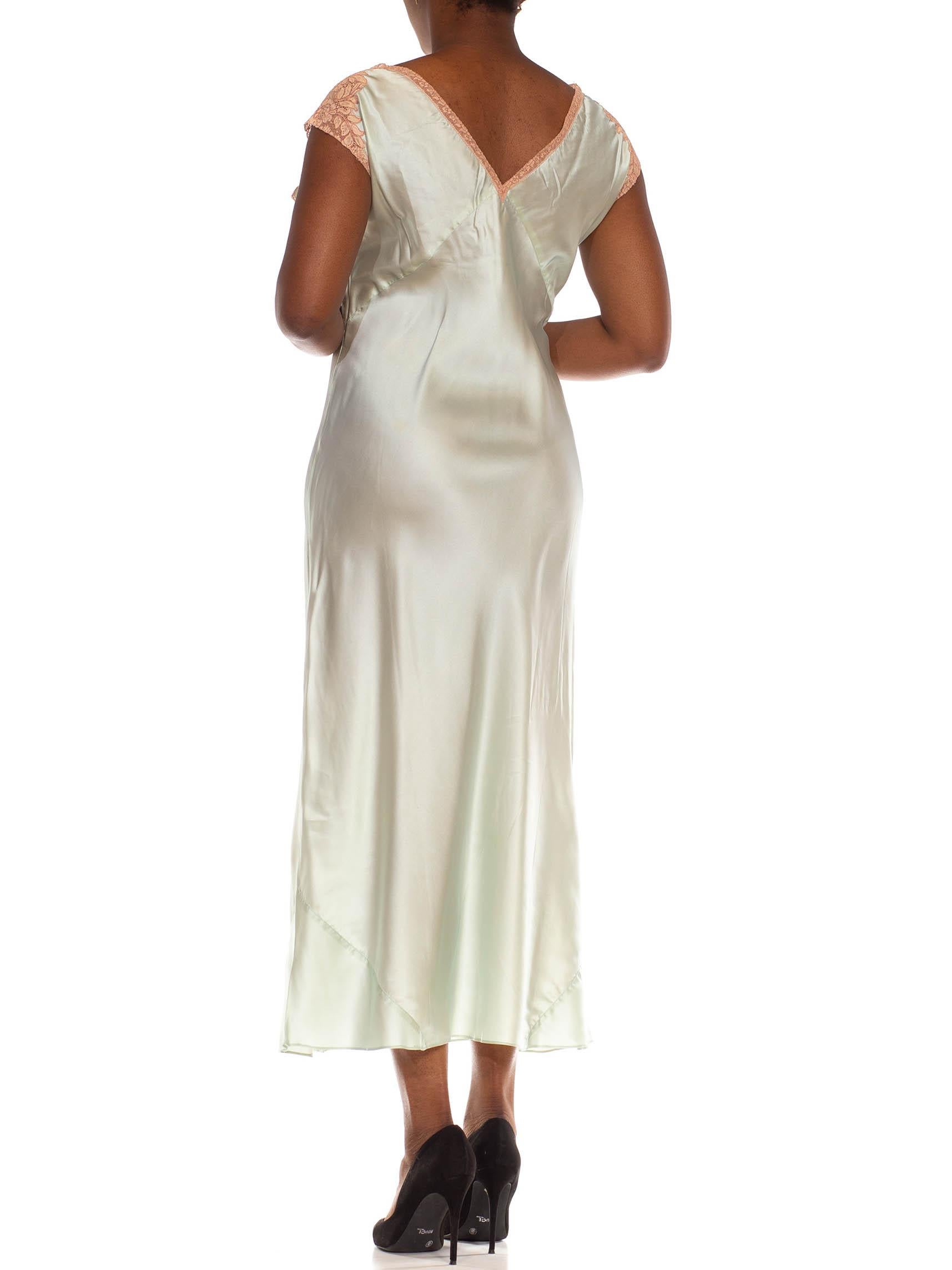 Beige 1940S Mint Rayon Satin & Lace Trim Bias Cut Slip Dress For Sale