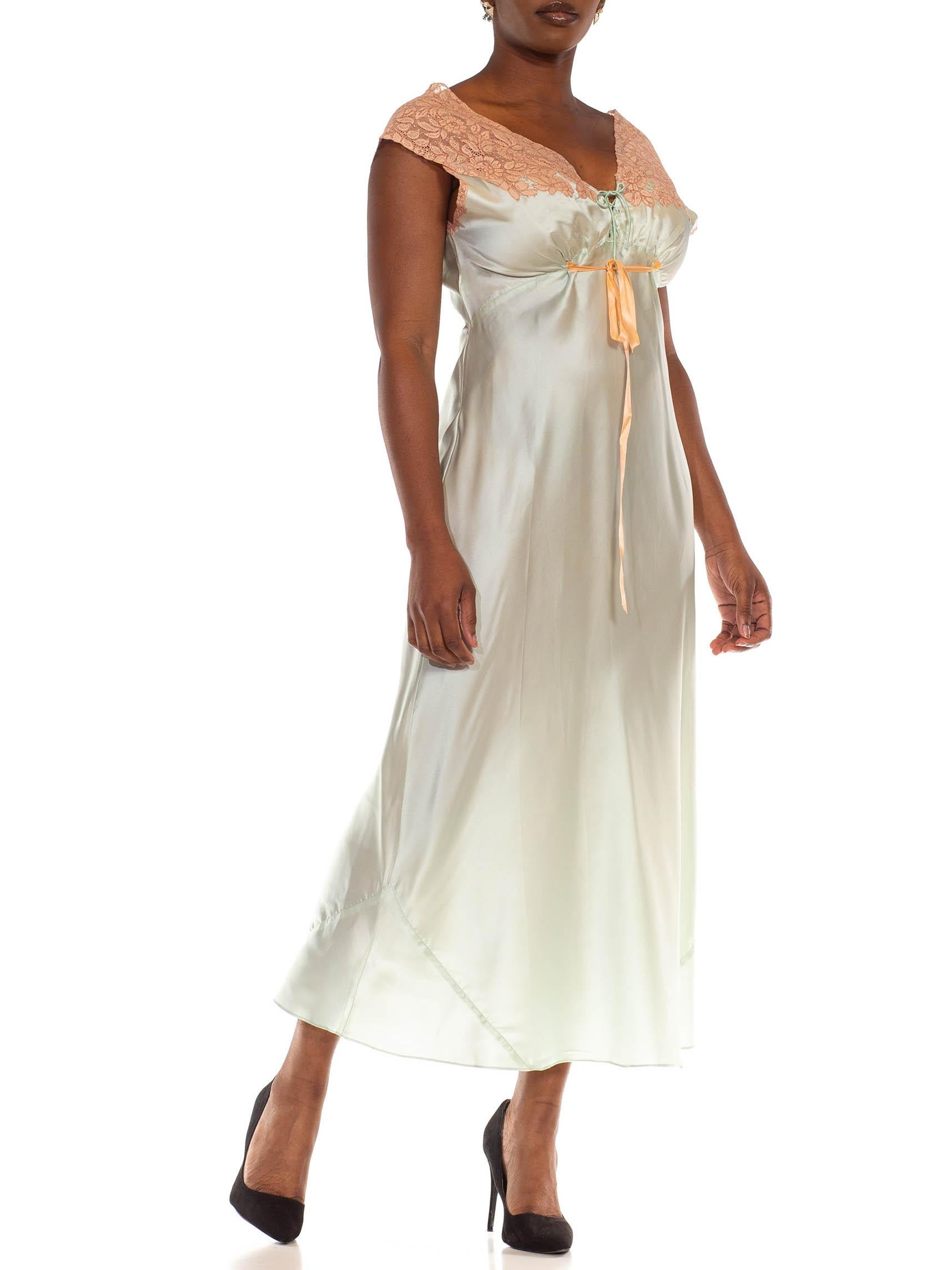 Women's 1940S Mint Rayon Satin & Lace Trim Bias Cut Slip Dress For Sale