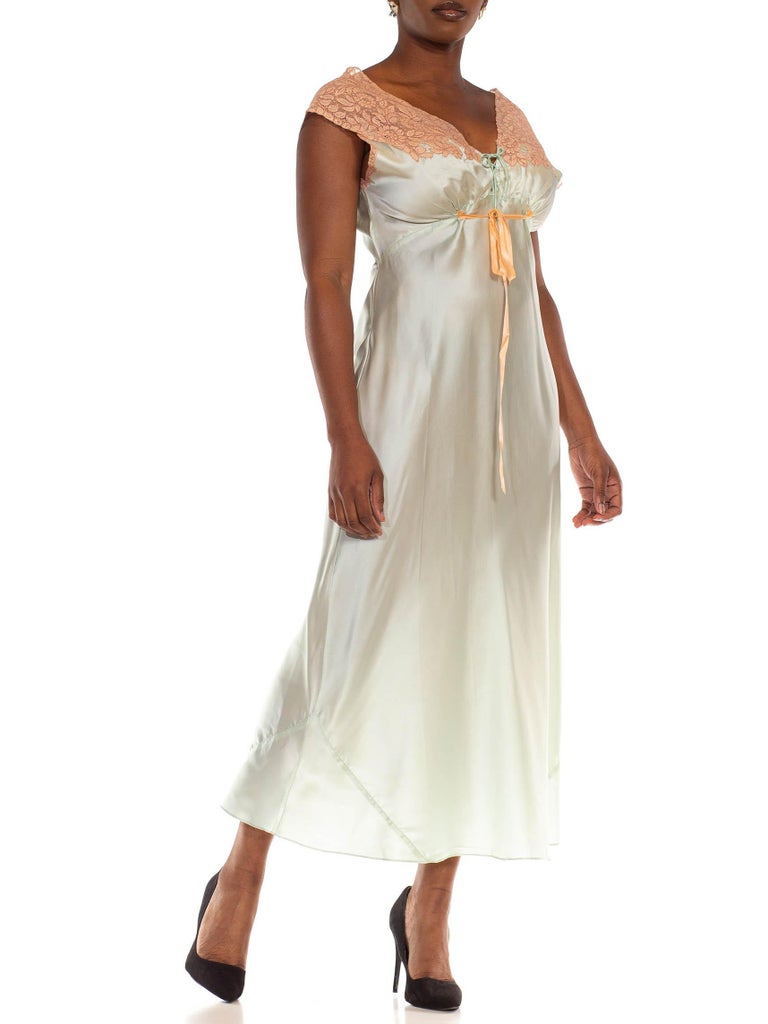 1940S Mint Rayon Satin and Lace Trim Bias Cut Slip Dress For Sale at ...