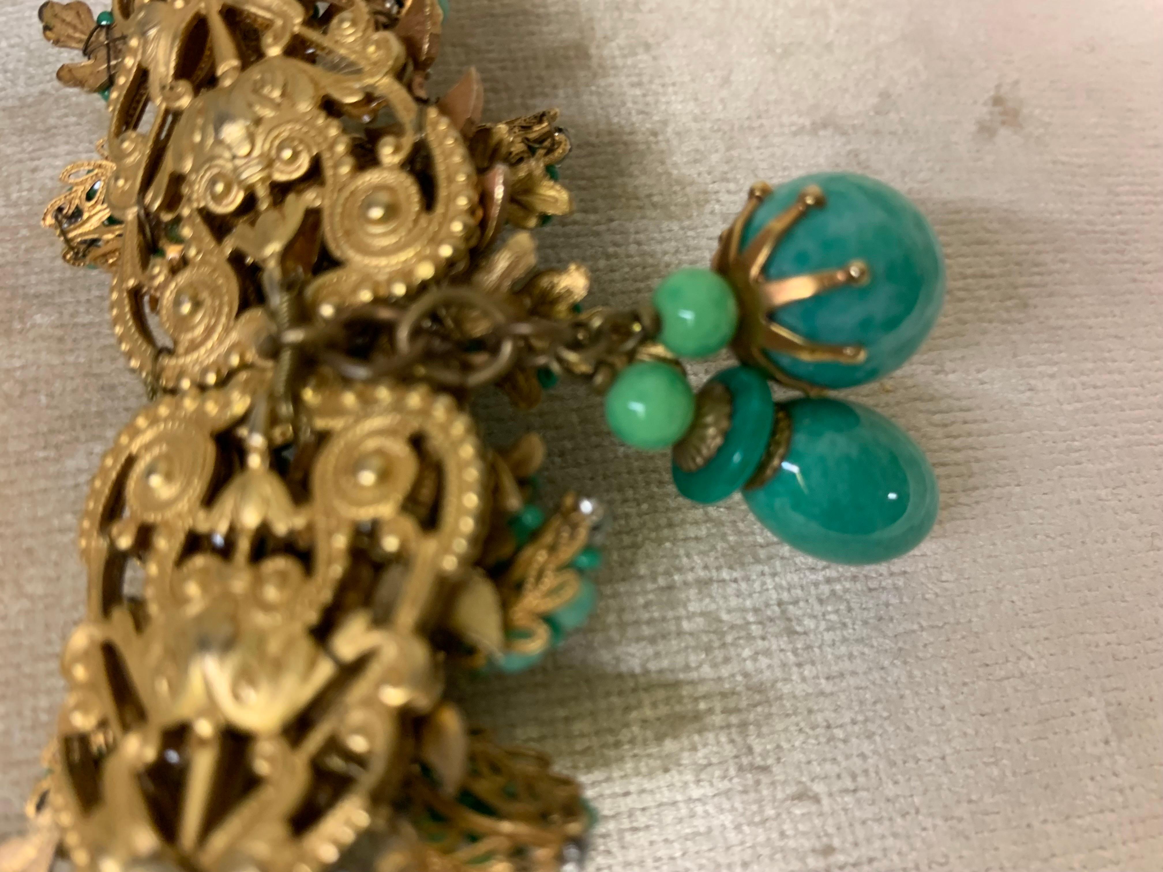 1940er Miriam Haskell Doppelstrang Jade grünes Glas Halskette w Center Blume im Angebot 6