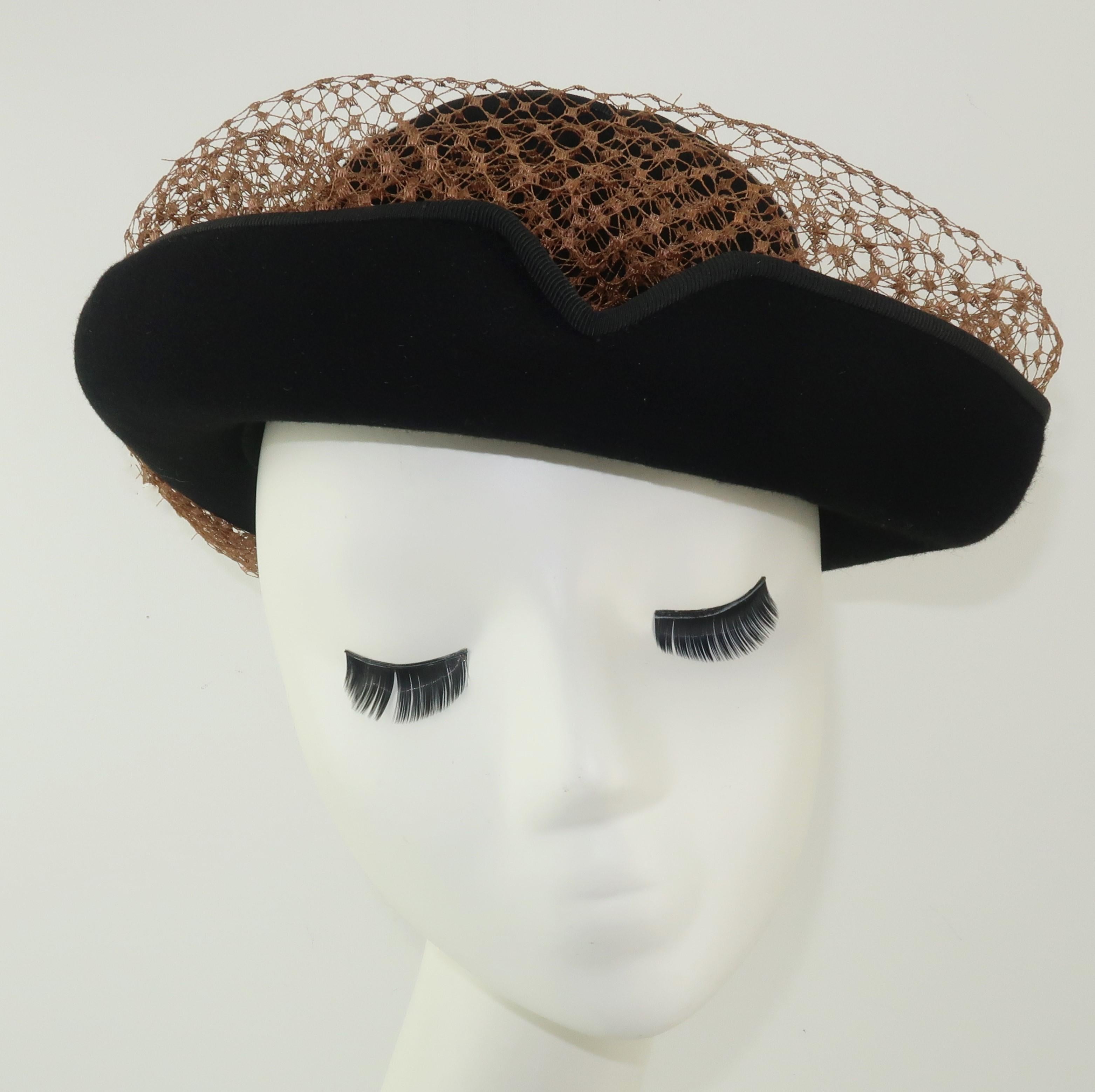 1940’s Miriam Lewis Black Hat With Camel Netting 1
