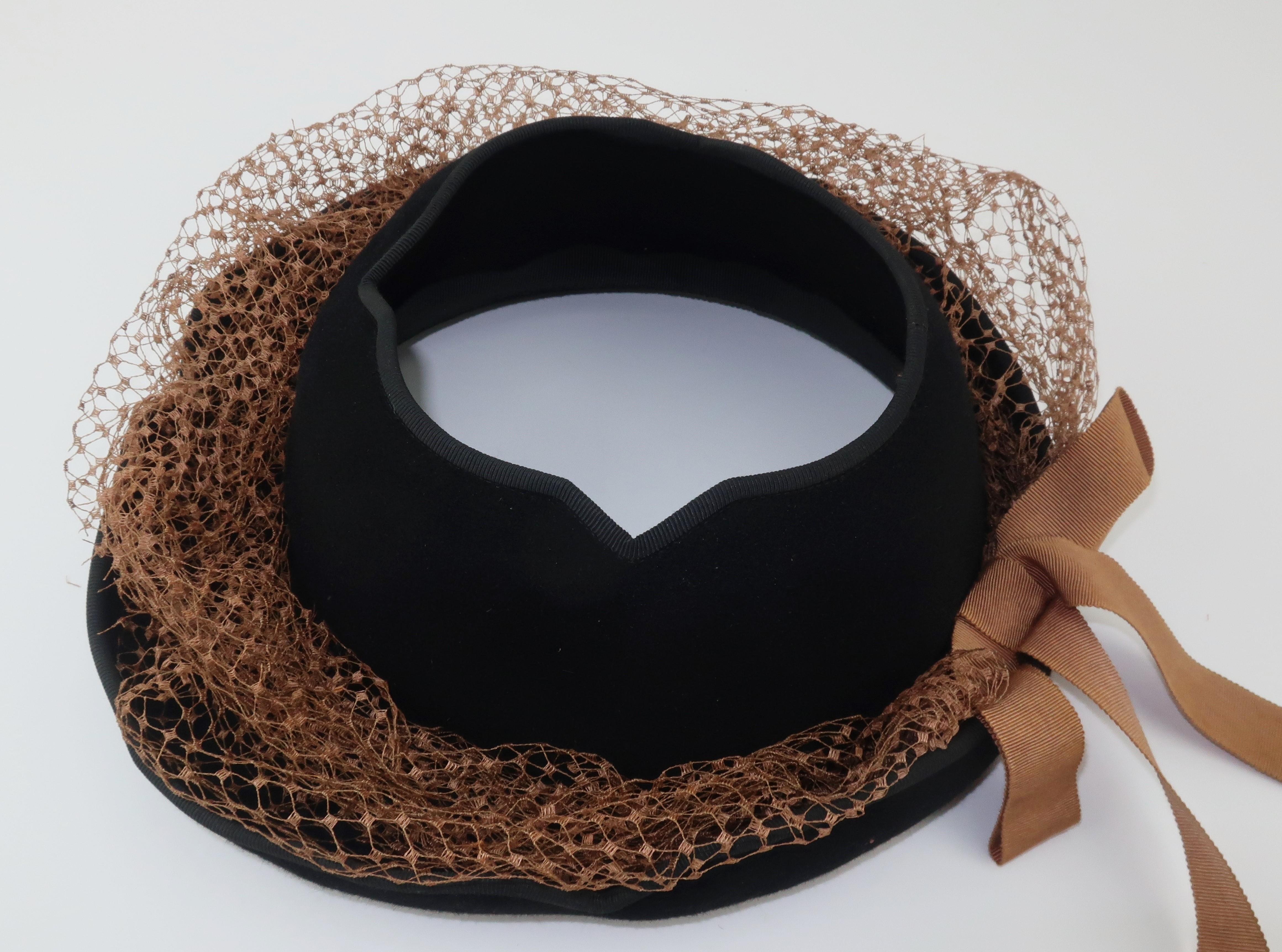 1940’s Miriam Lewis Black Hat With Camel Netting 2