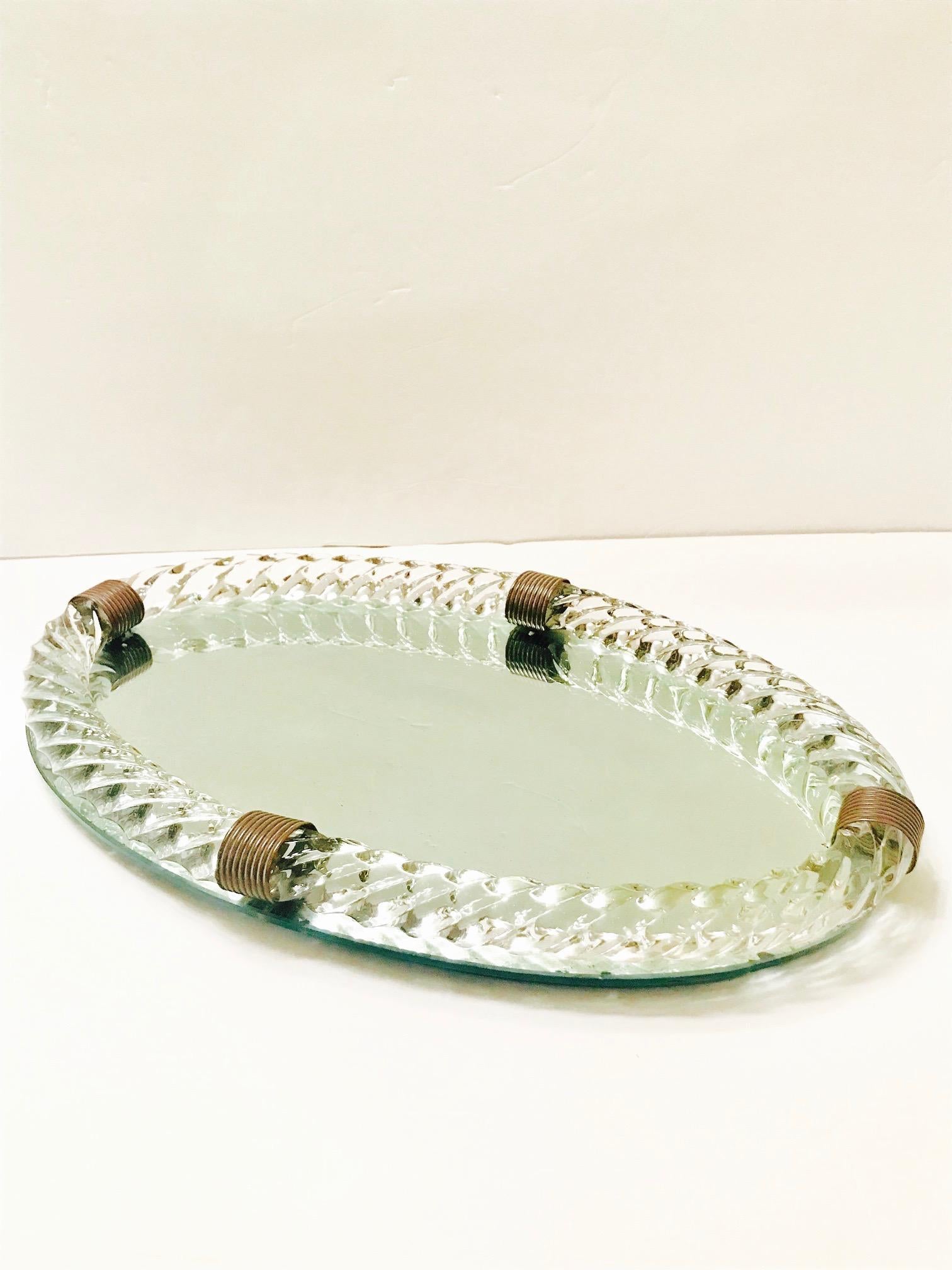 1940s Mirrored Vanity Tray with Murano Glass Rope Gallery by Venini 3