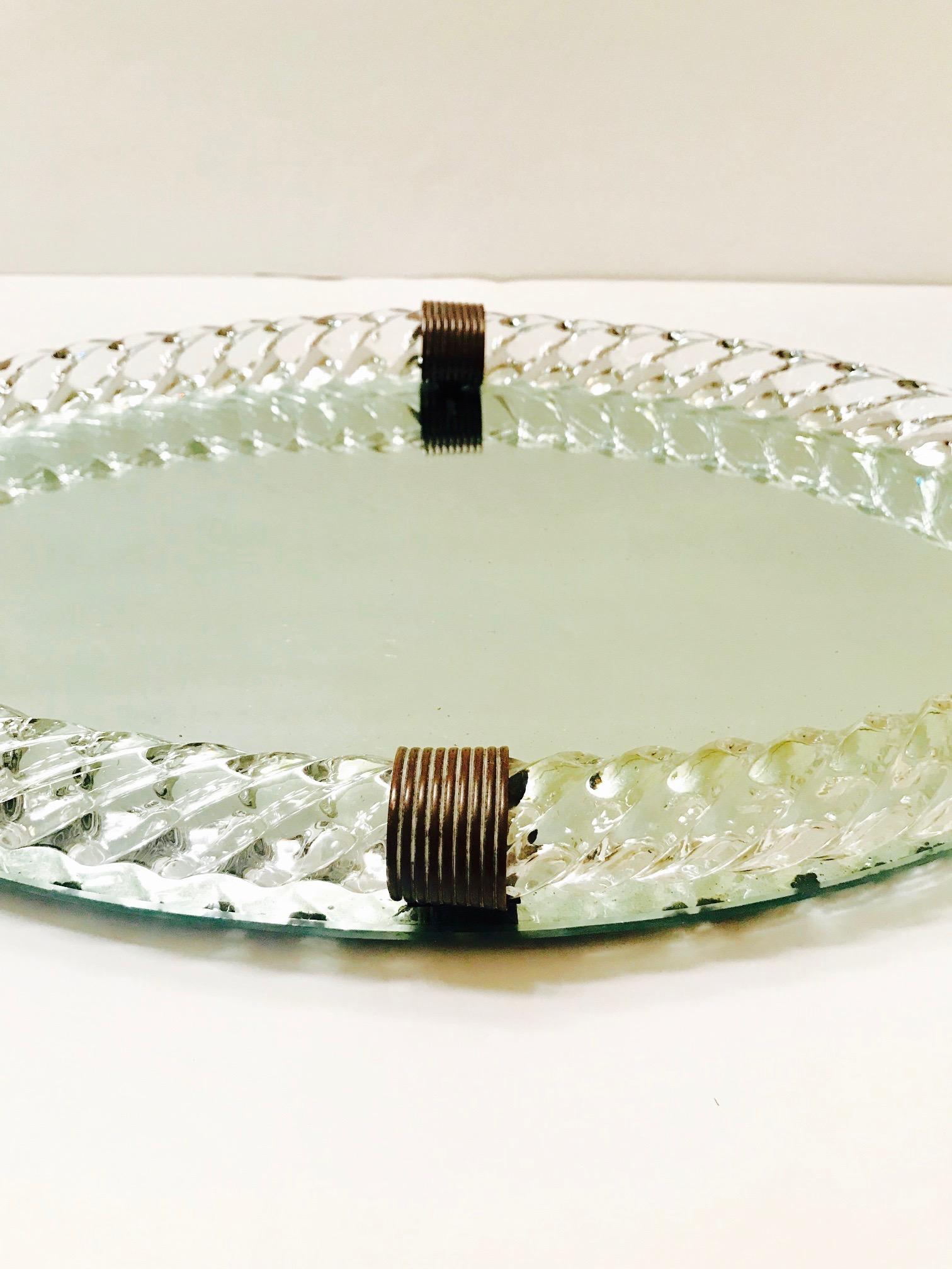 1940s Mirrored Vanity Tray with Murano Glass Rope Gallery by Venini In Good Condition In Fort Lauderdale, FL
