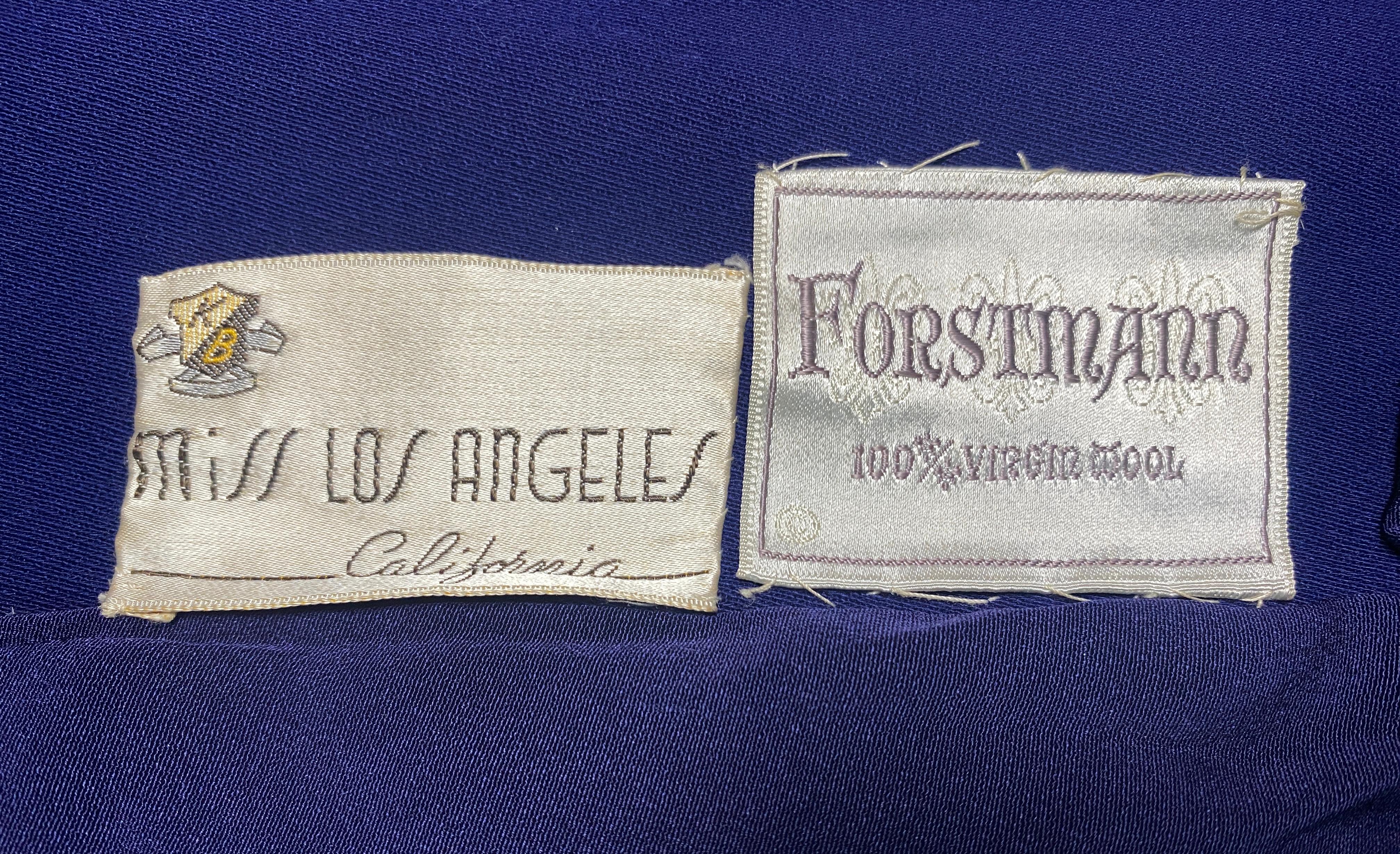 1940s Miss Los Angeles Forstmann Navy Wool Swing Coat For Sale 2