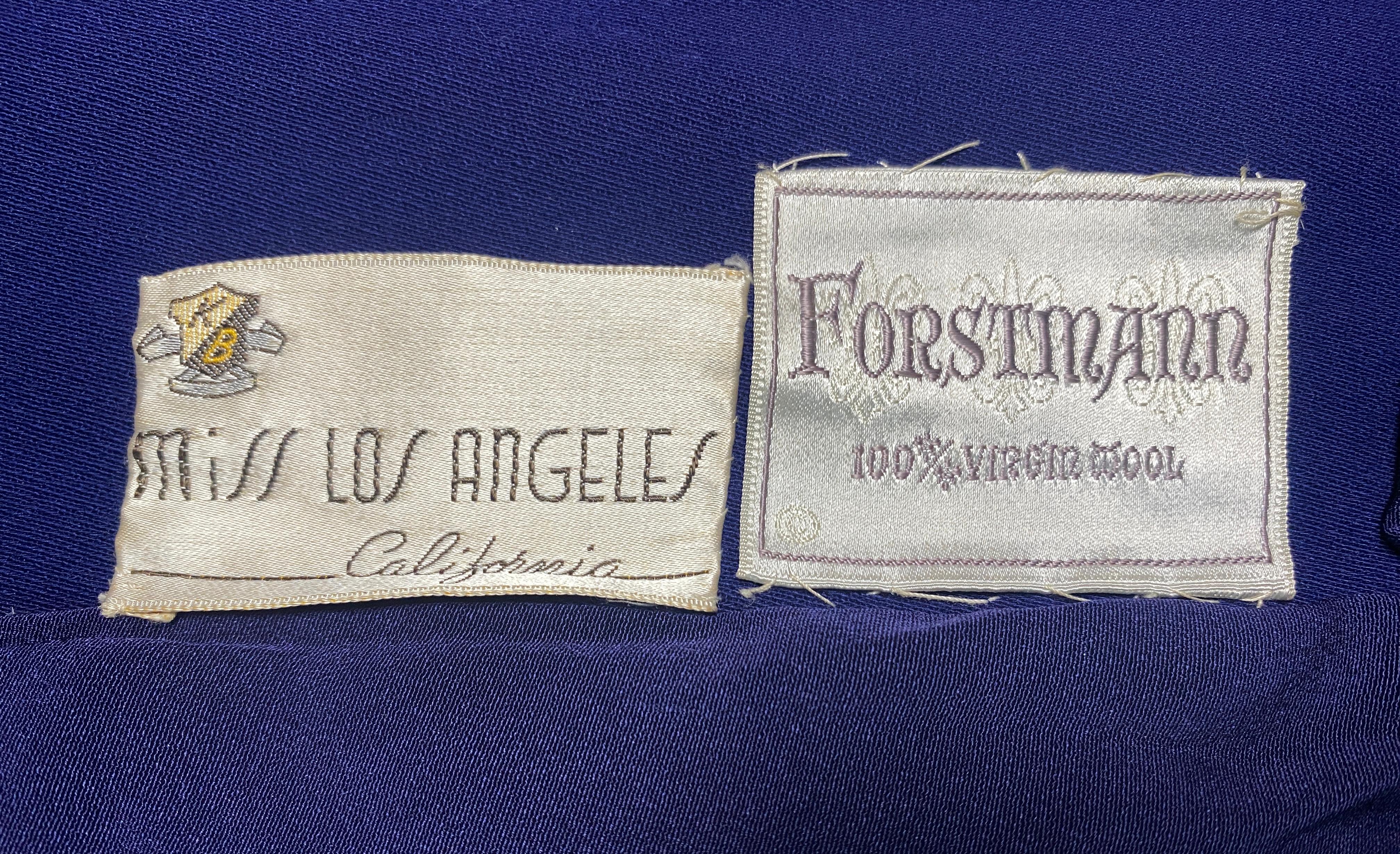 1940s Miss Los Angeles Forstmann Navy Wool Swing Coat For Sale 1