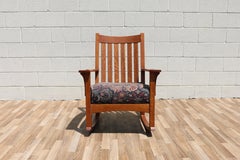 1940s Mission Style Solid Oak Rocking Chair  Arts & Crafts Wooden Rocker