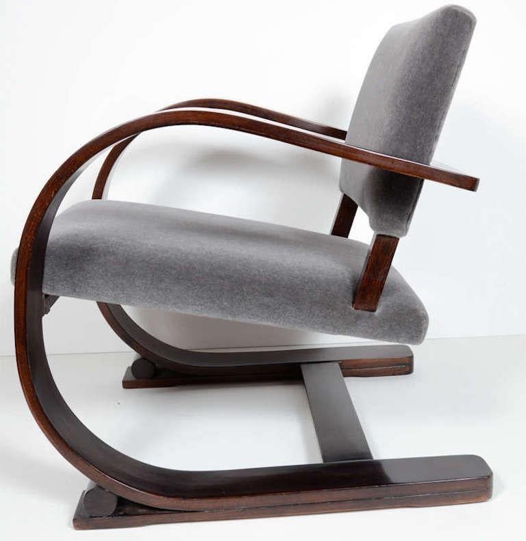 French 1940's Modernist Bentwood and Mohair Lounge Chair by Audoux Minet
