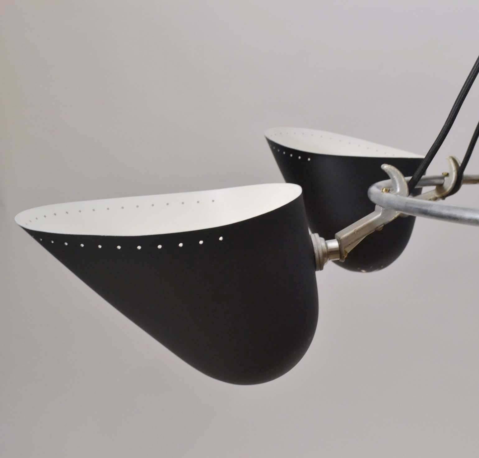 Mid-Century Modern Modernist Black Metal Chandelier, A.B. Read for Troughton & Young 1940's