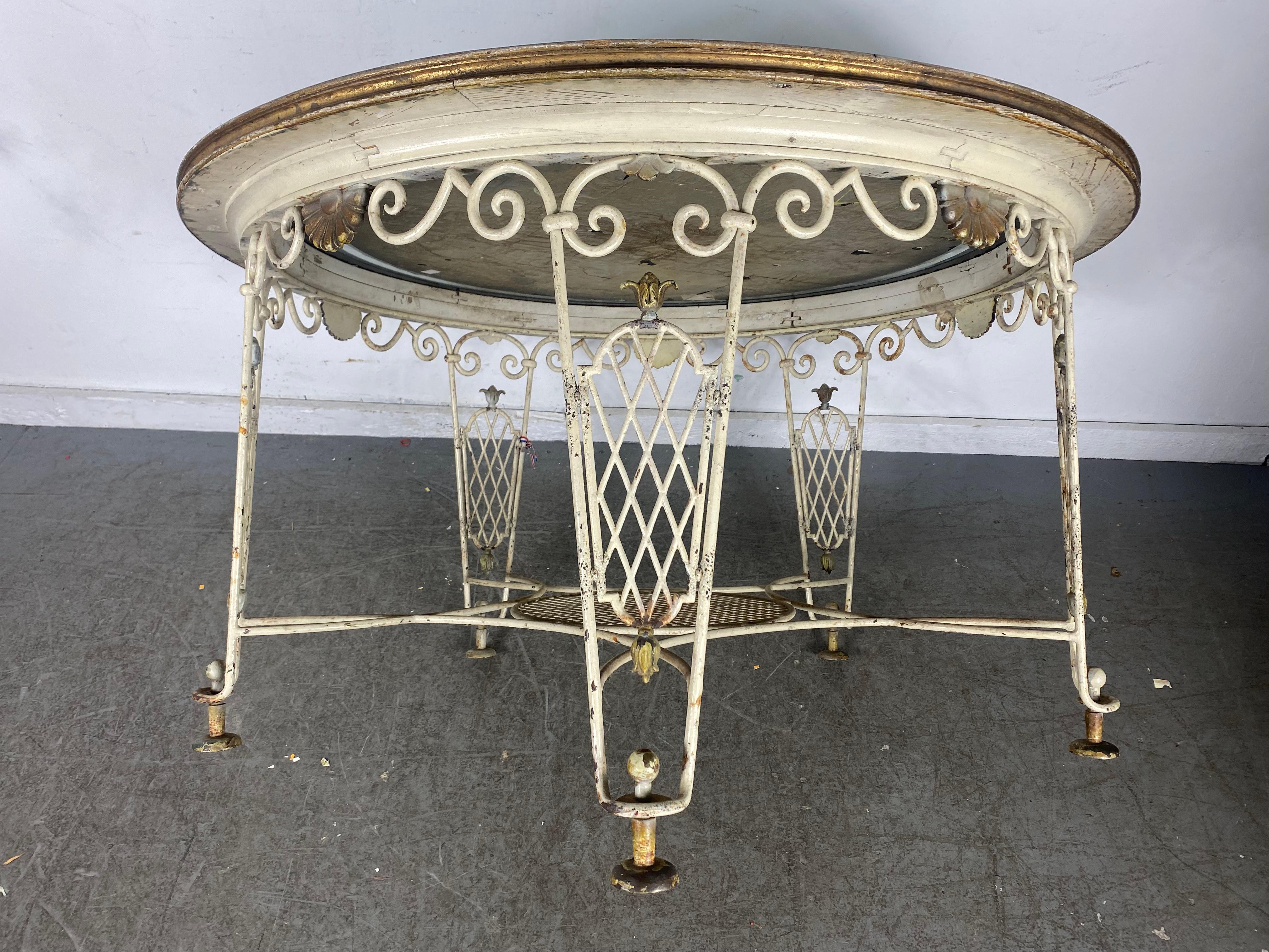 Painted 1940's Modernist French Iron Verre Eglomise Mirror Cocktail Table, Regency For Sale