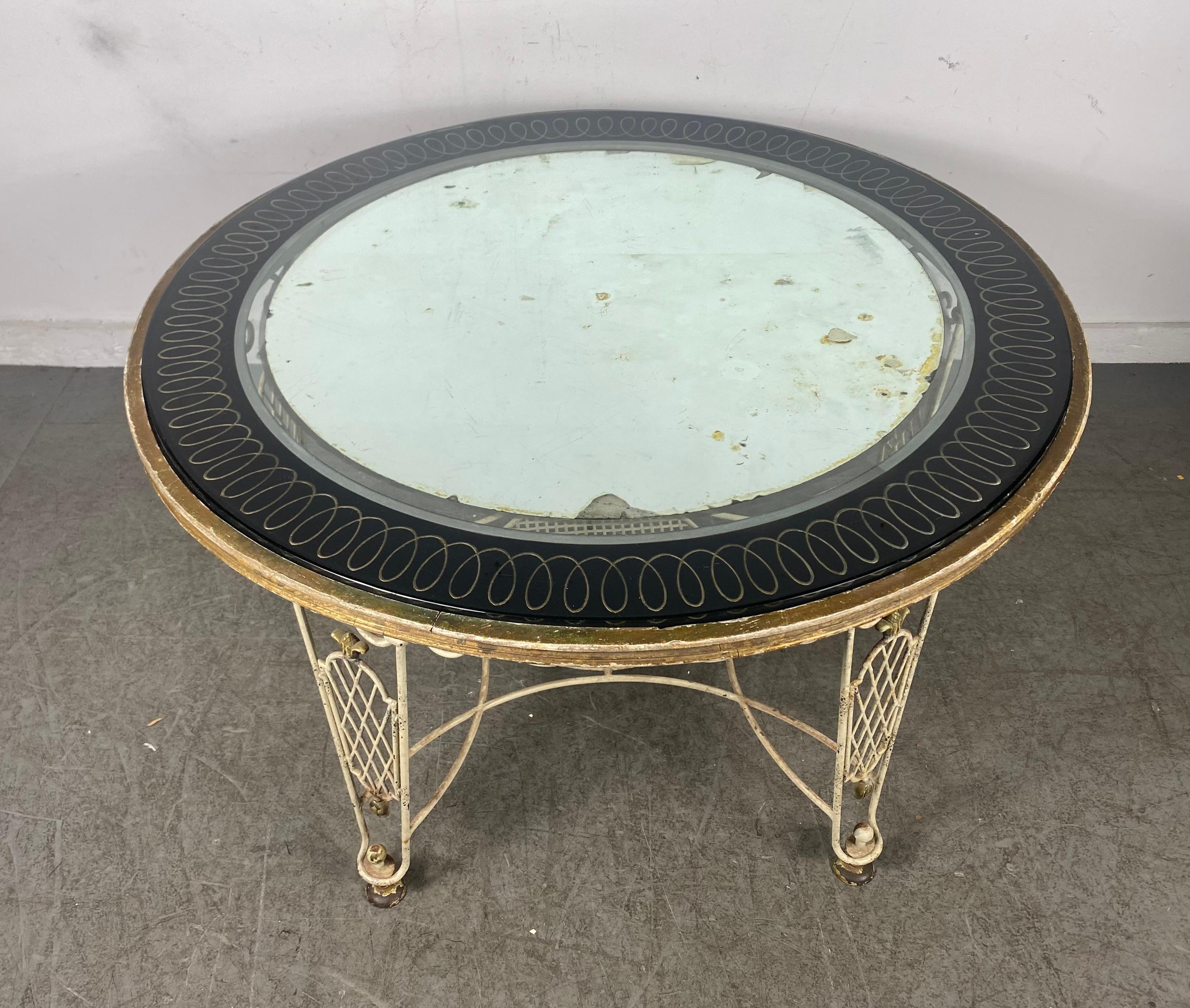1940's Modernist French Iron Verre Eglomise Mirror Cocktail Table, Regency For Sale 1