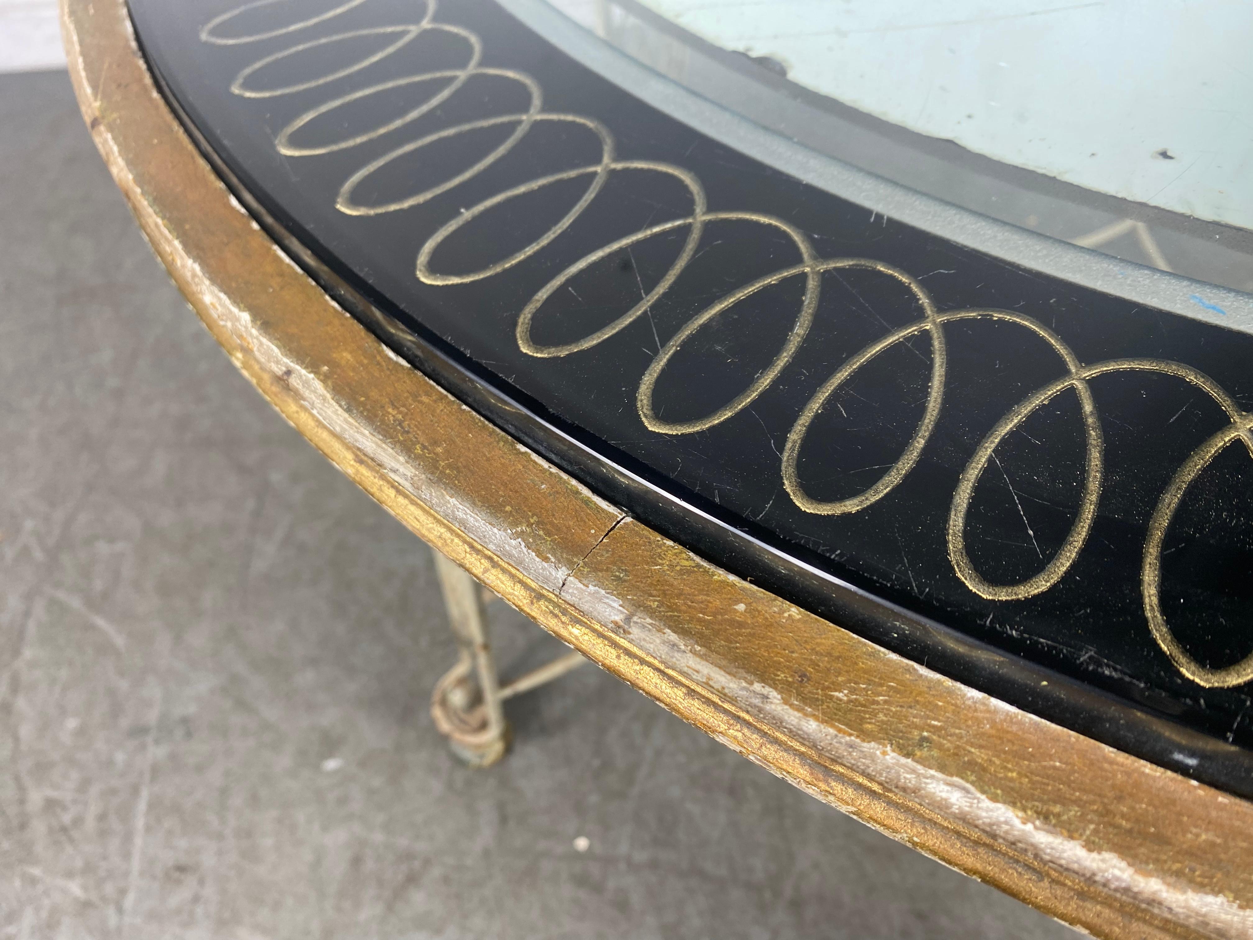 1940's Modernist French Iron Verre Eglomise Mirror Cocktail Table, Regency For Sale 2