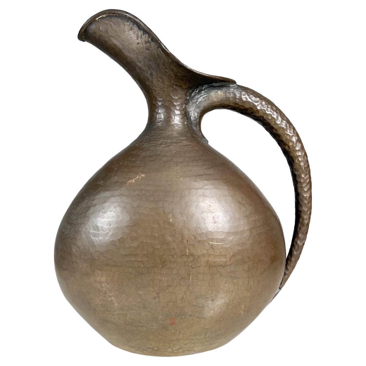 1940s Egidio Casagrande Hammered Italian Brass Pitcher Italy Signed For Sale