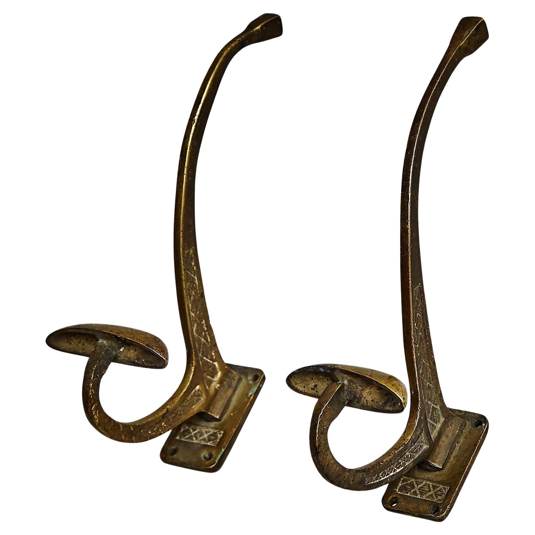 1940s Modernist Metal Coat Hangers with Stunning Patina For Sale