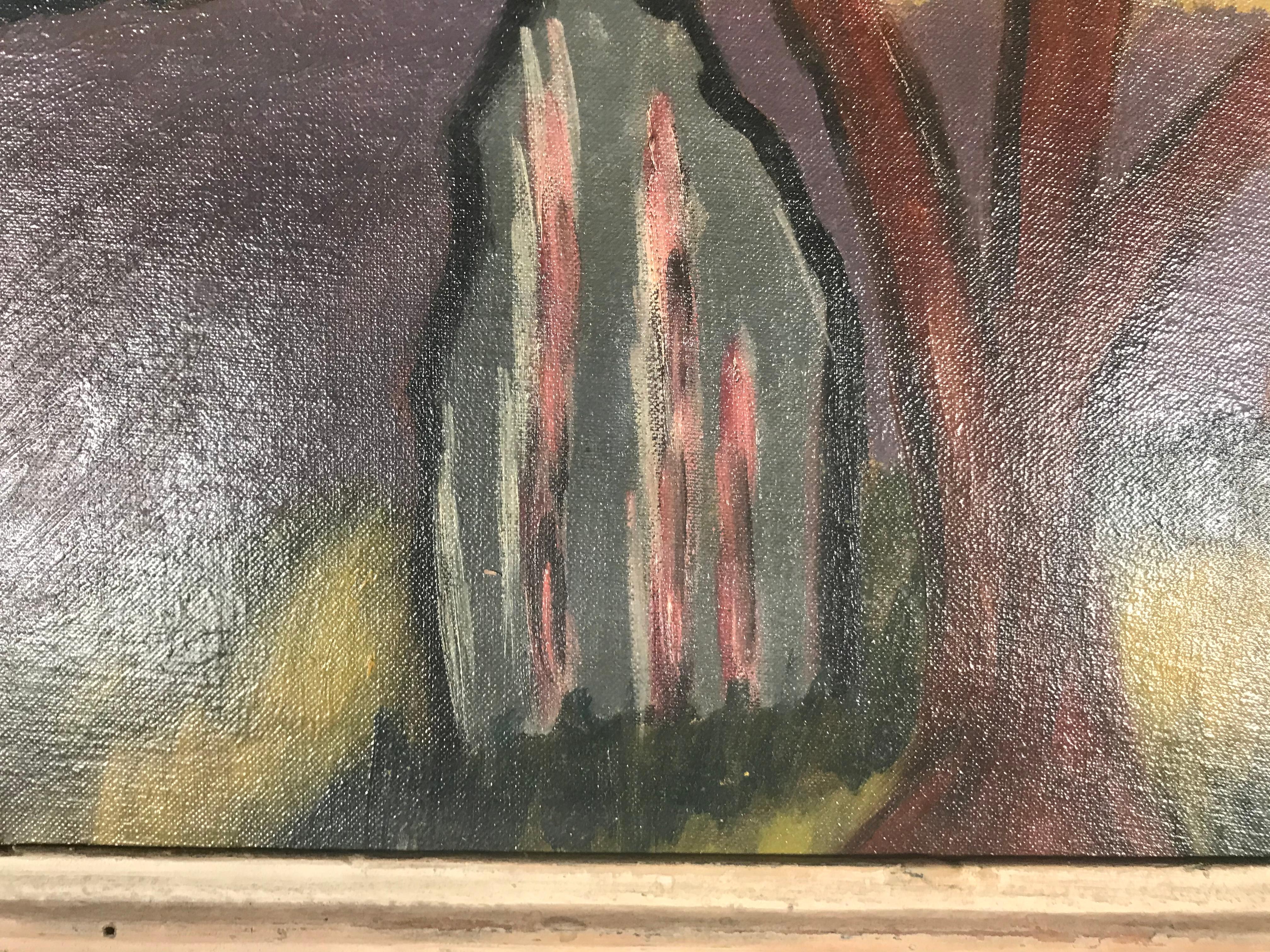 American 1940s Modernist Painting, Oil on Board in the Manner of Arthur Dove