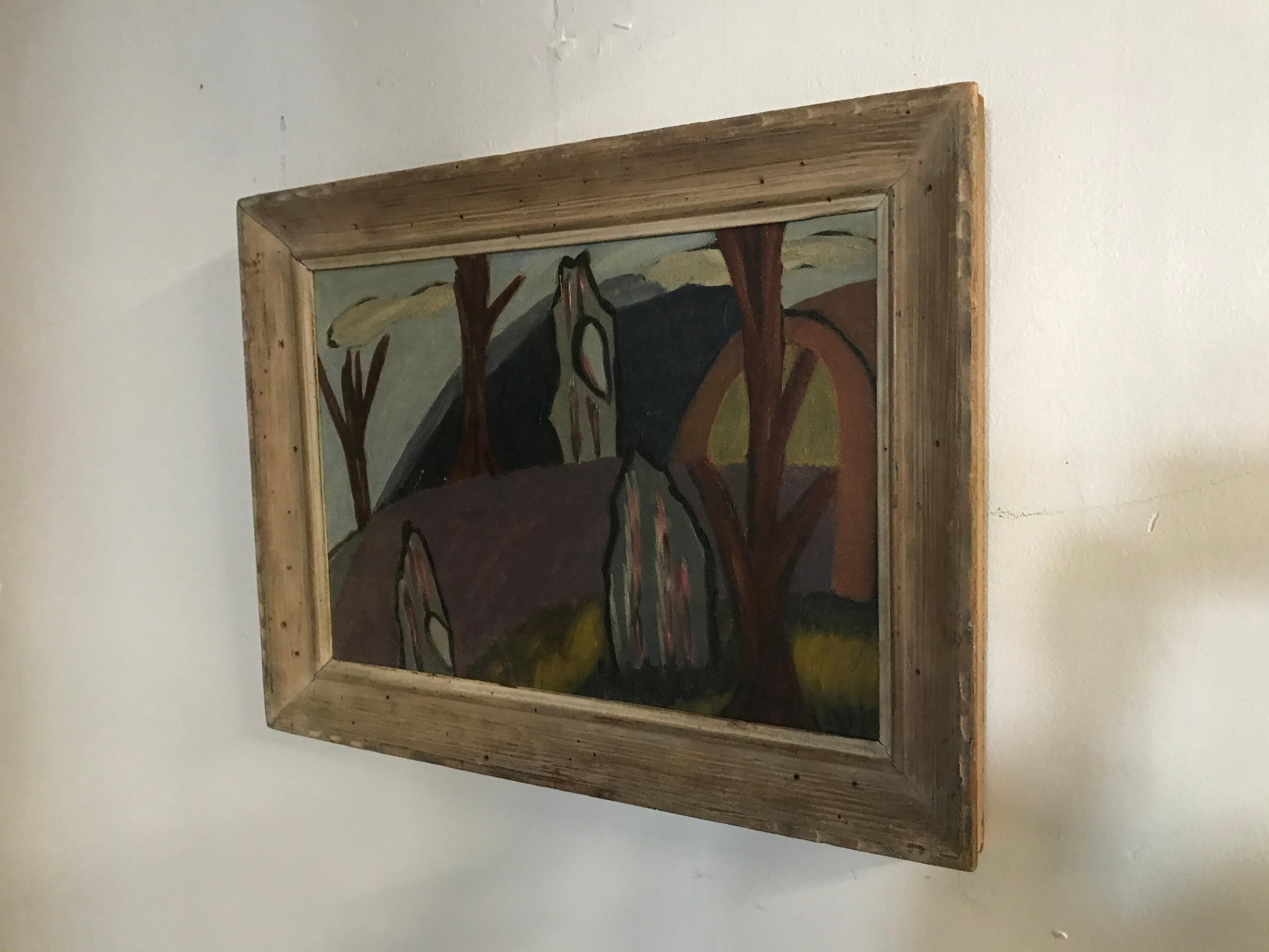 Wood 1940s Modernist Painting, Oil on Board in the Manner of Arthur Dove