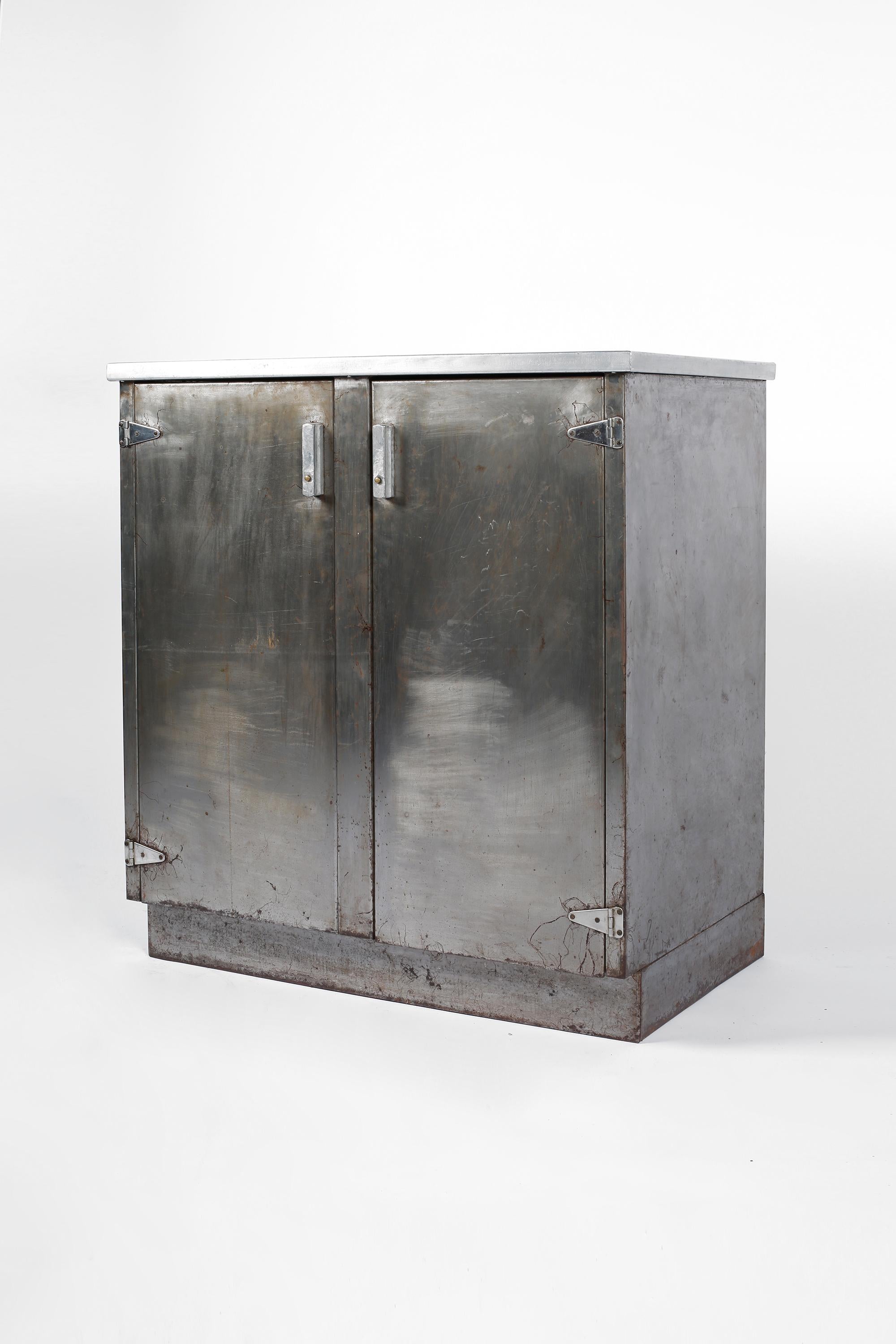 Mid-Century Modern 1940s Modernist Stripped Steel Low Cupboard Industrial Cabinet Midcentury Modern