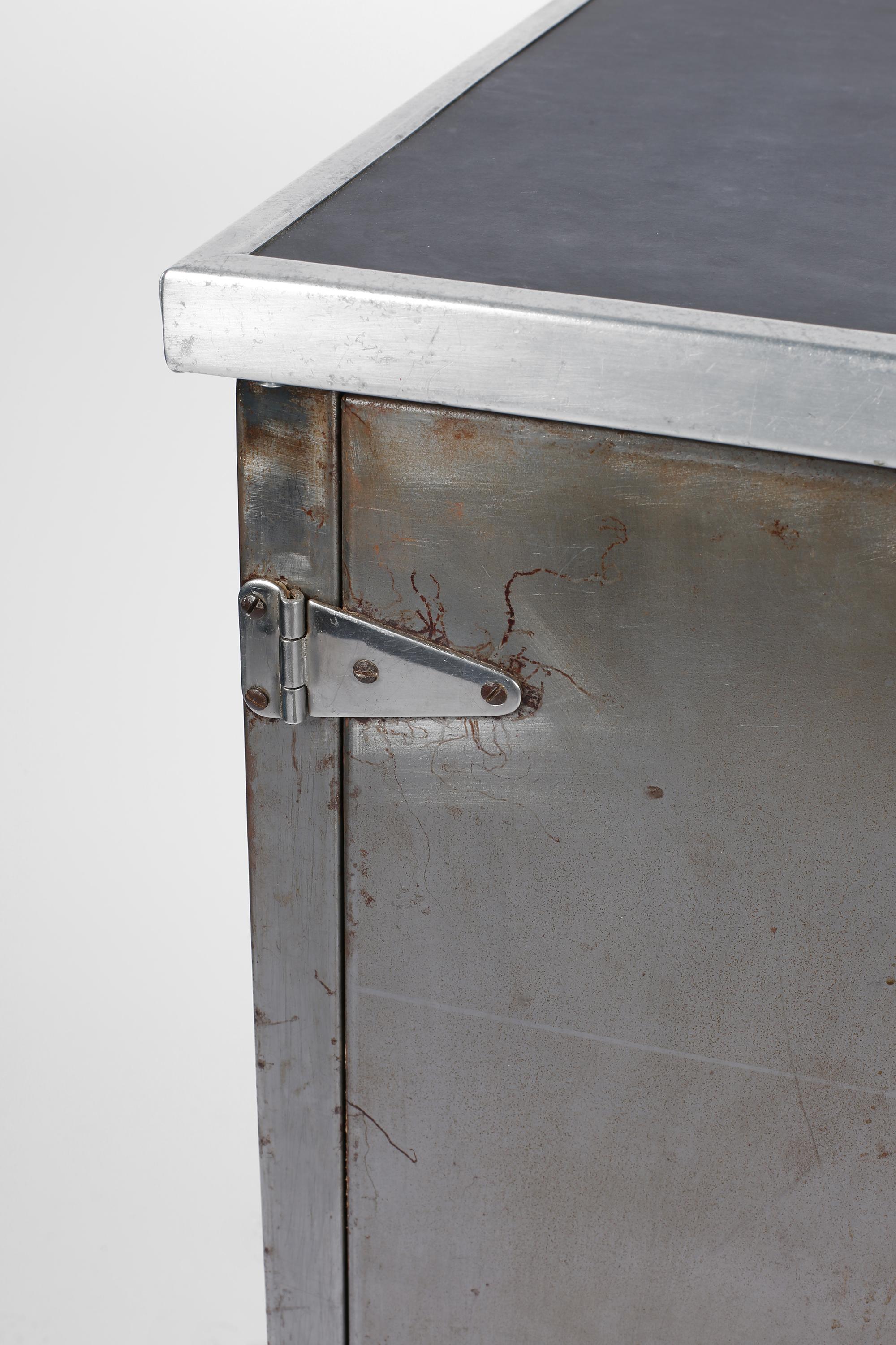 English 1940s Modernist Stripped Steel Low Cupboard Industrial Cabinet Midcentury Modern