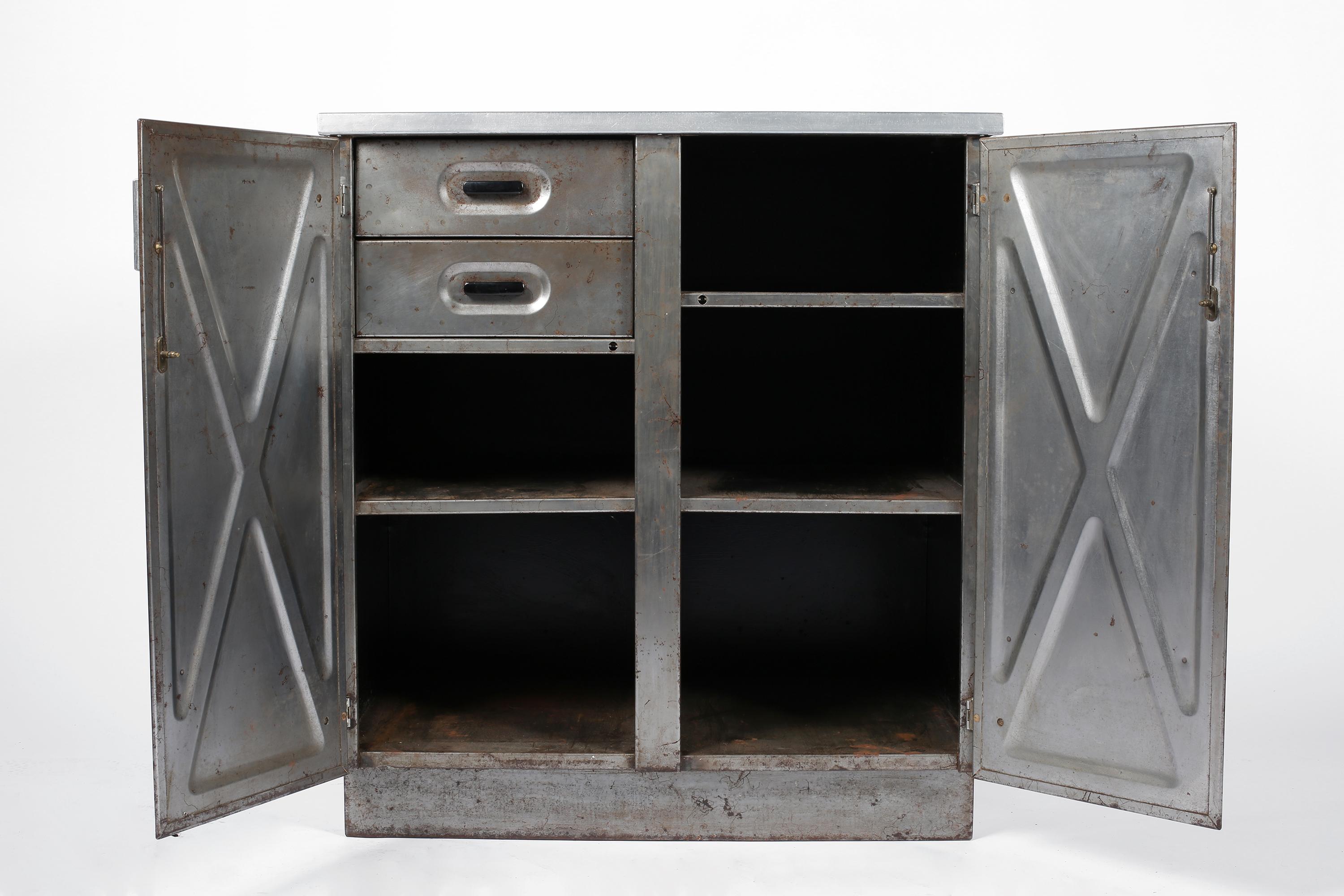 Mid-20th Century 1940s Modernist Stripped Steel Low Cupboard Industrial Cabinet Midcentury Modern