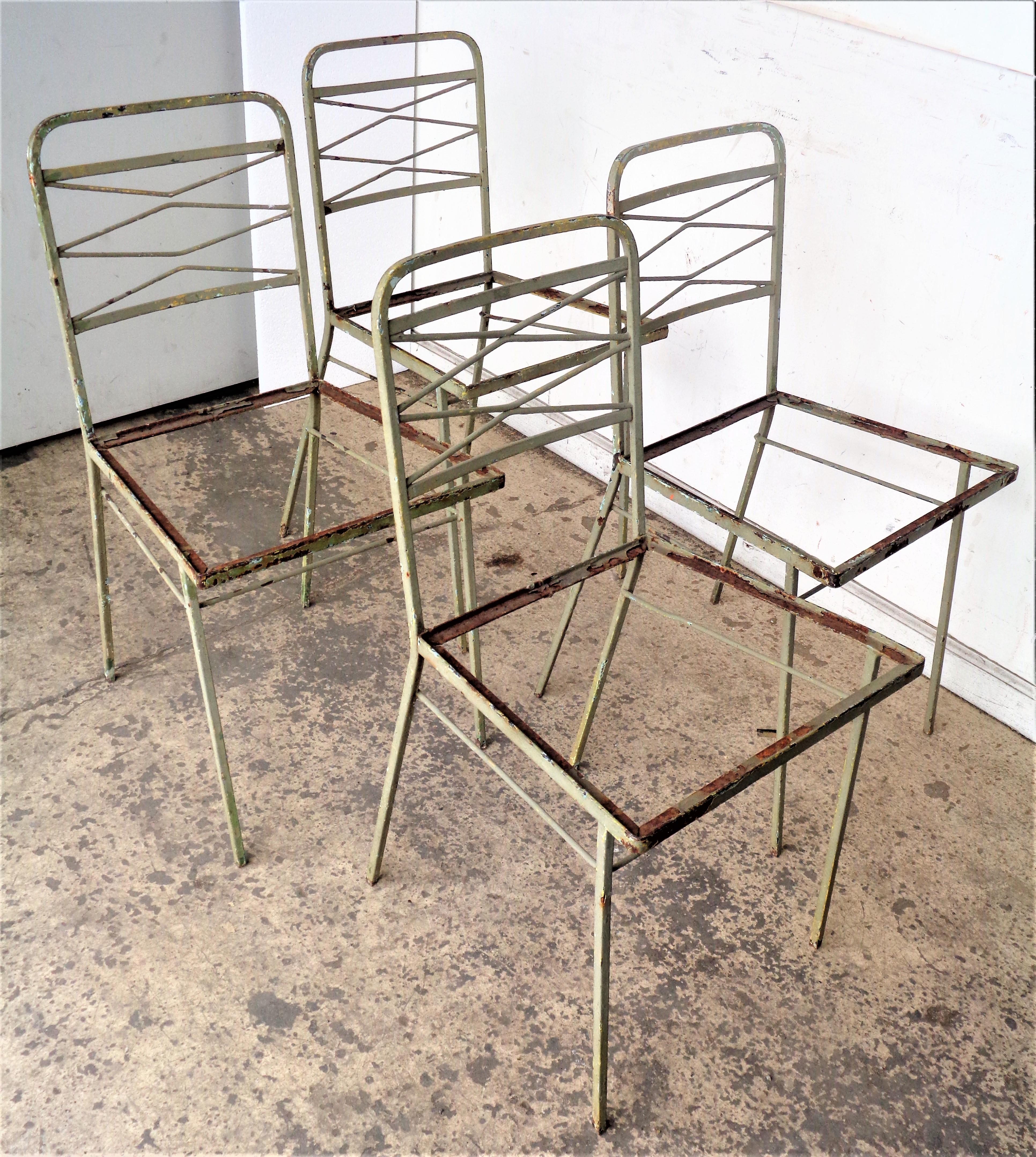   1940's Modernist Wrought Iron Chairs, Set of Four In Fair Condition For Sale In Rochester, NY