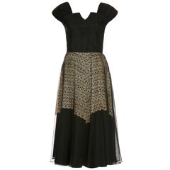 1940’s Monica Black Dress With Cream Guipure Lace Underlay