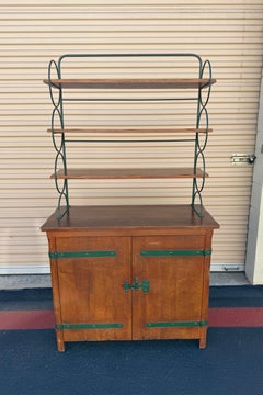 1940s Monterey Furniture  Maple Baker’s Rack/Hutch With Green Wrought Iron