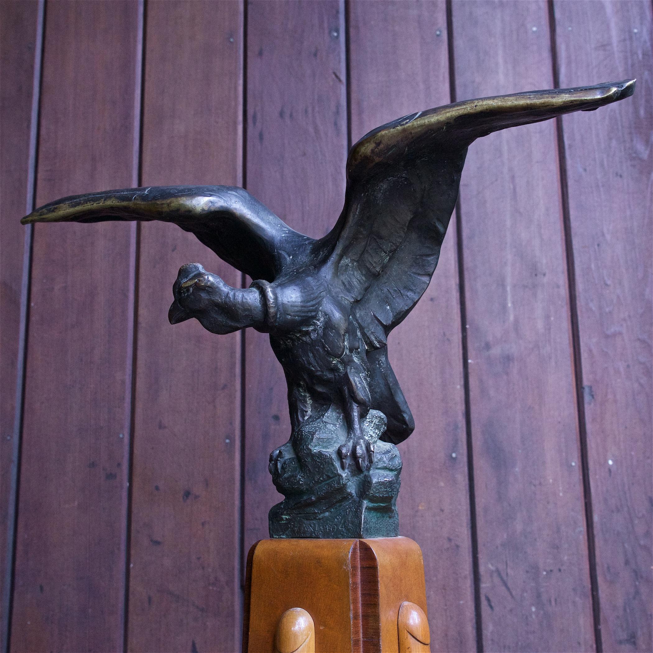 1940s Monumental Bronze Condor Bird Sculpture Architectural Maquette on Pedestal 2