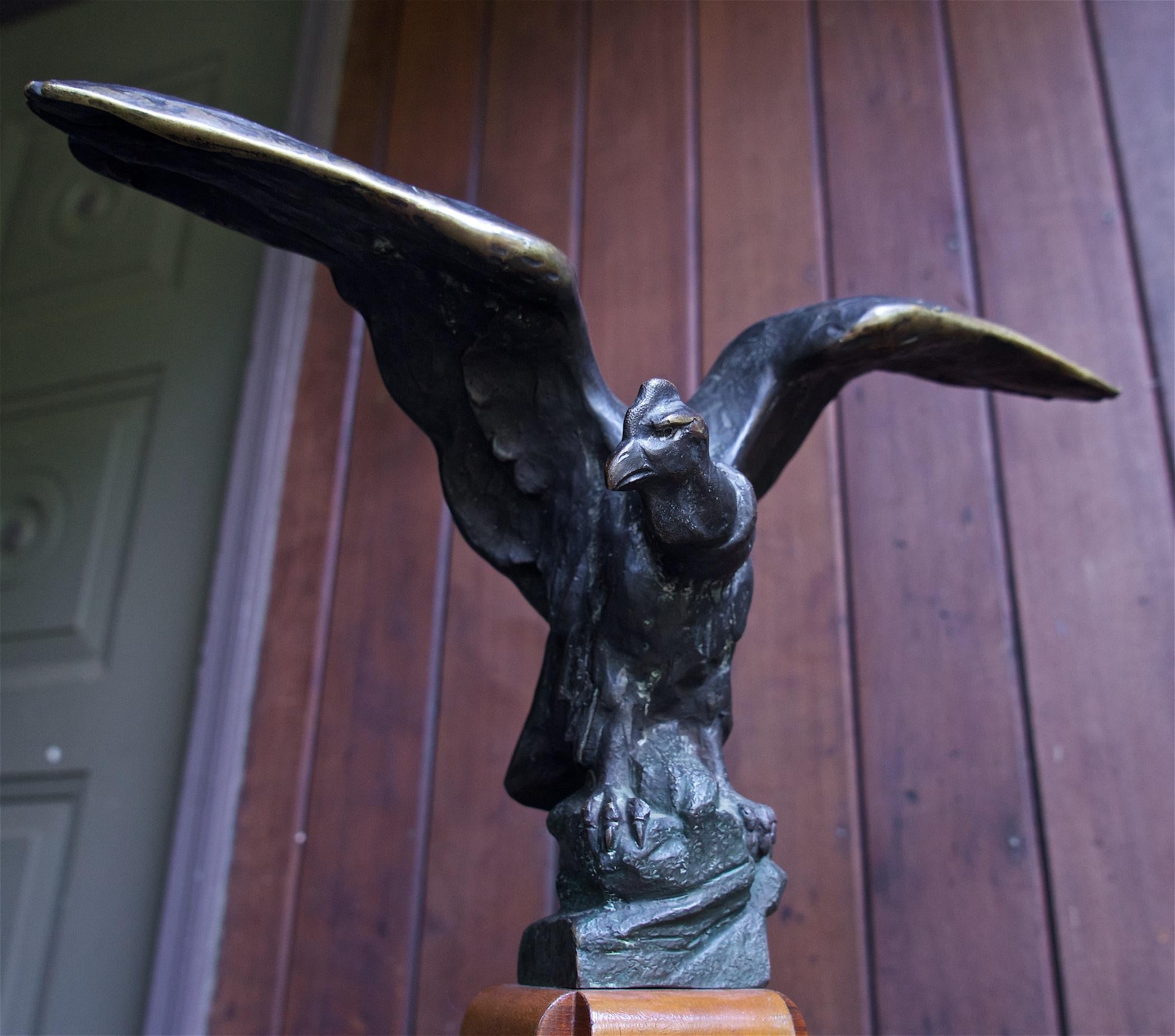 Mid-20th Century 1940s Monumental Bronze Condor Bird Sculpture Architectural Maquette on Pedestal