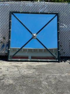 1940s Monumental Floor Wall Faux Bamboo Steel Green Lion Mirror