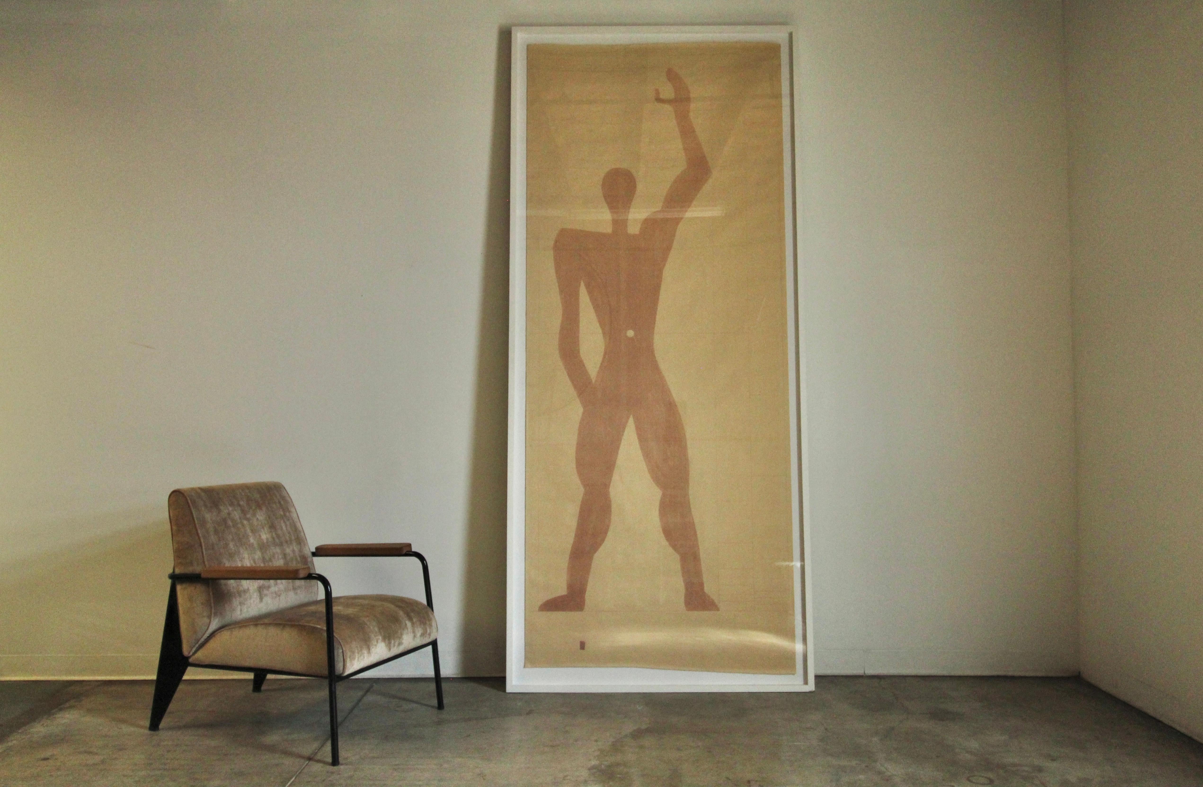 An incredible and monumental 'Modulor Man' print from the 1940s after Le Corbusier. This stunning piece, likely one-of-a-kind, came from the estate of Radislav Sutnar, the son of Ladislav Sutnar, a Czech graphic designer and a leading pioneer of