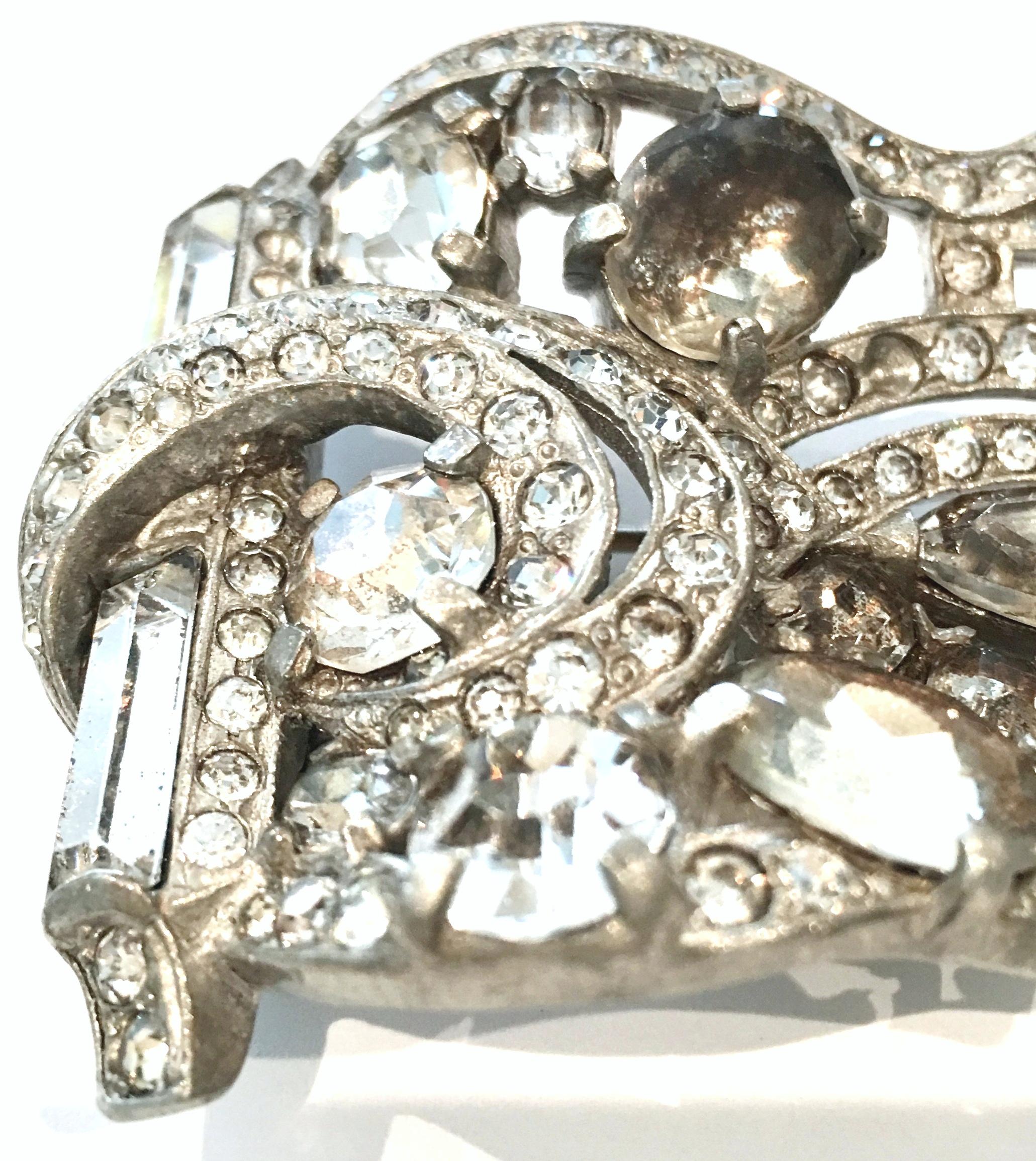 Women's or Men's 1940'S Monumental Silver & Swarovski Crystal Fur Clip By, Eisenberg Original For Sale