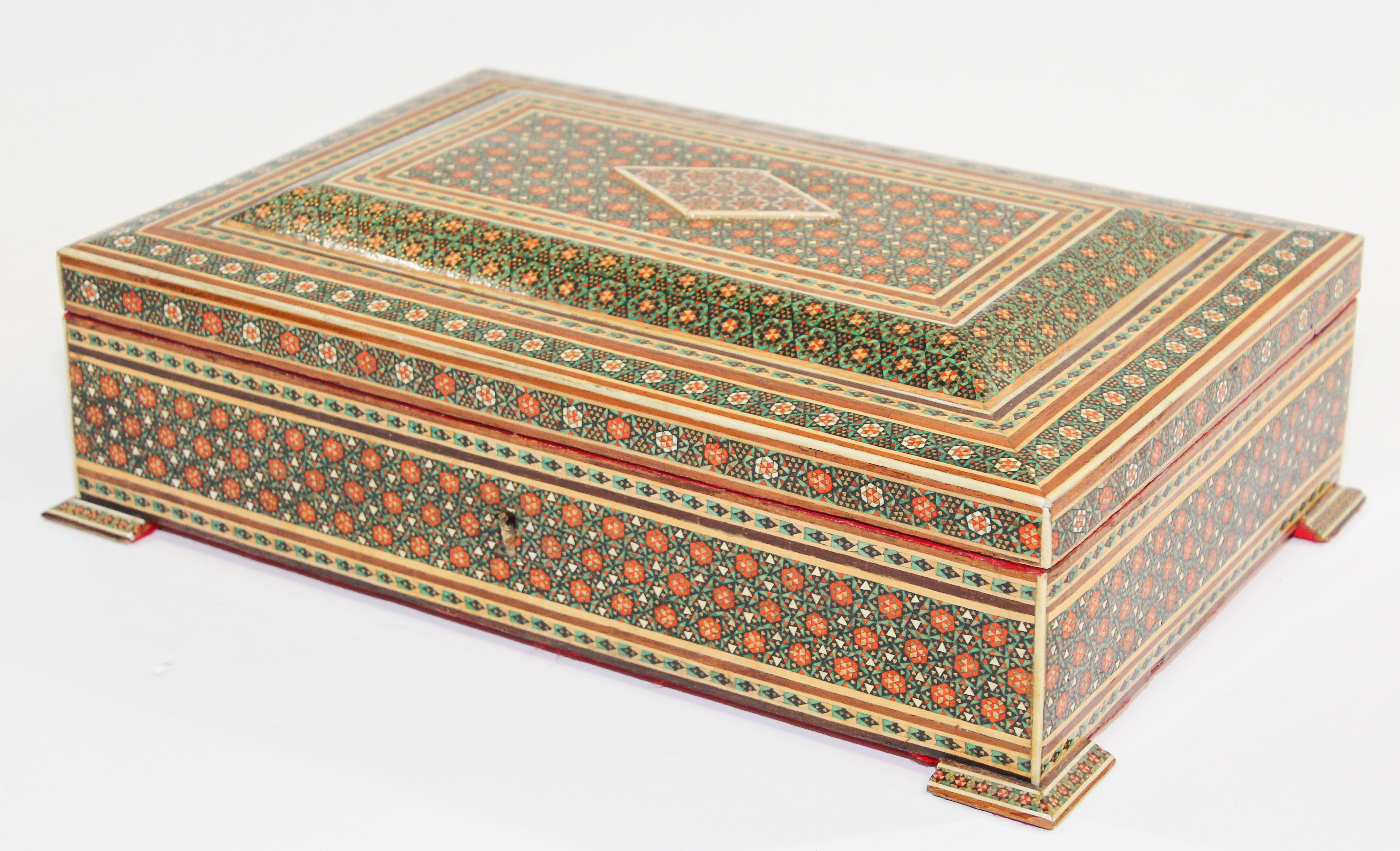 1940s Moorish Anglo-Indian Jewelry Mosaic Khatam Inlaid Box 7