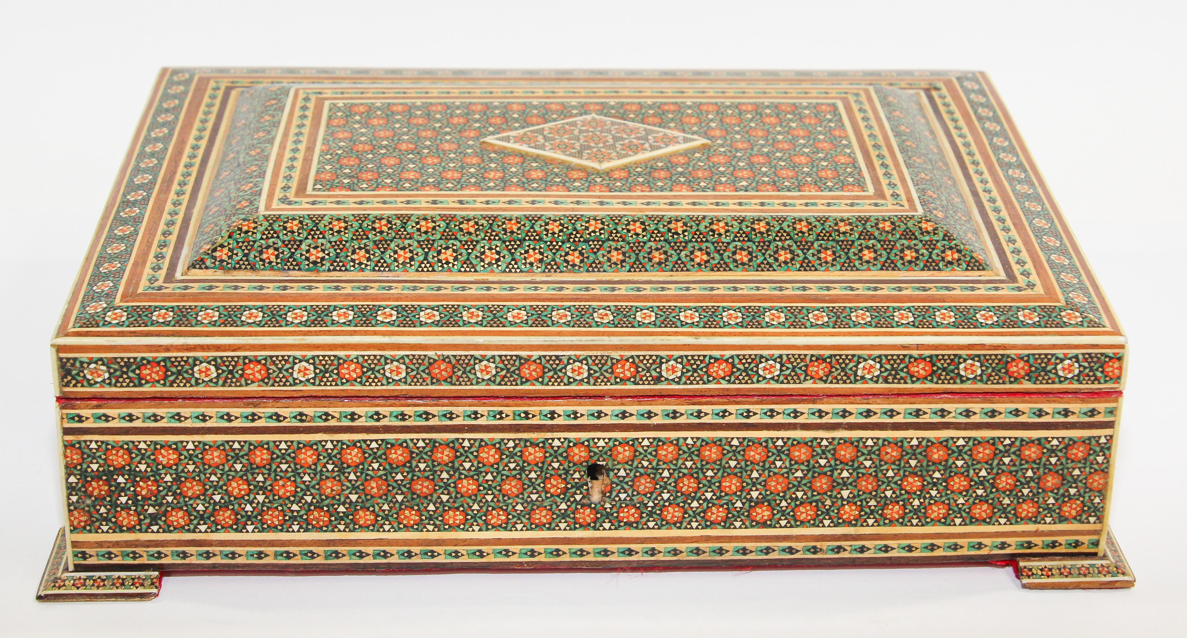 1940s Moorish Anglo-Indian Jewelry Mosaic Khatam Inlaid Box 12