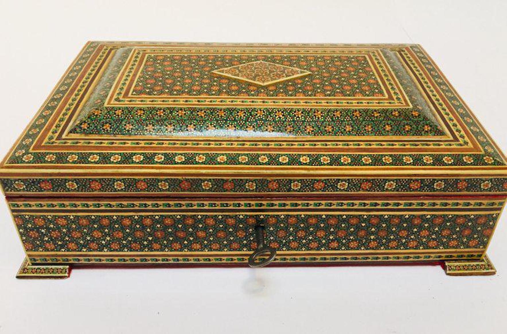 1940s Moorish Anglo-Indian Jewelry Mosaic Khatam Inlaid Box 2