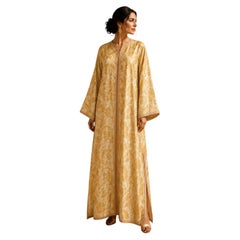 1940s Moroccan Antique Caftan Gold Damask Embroidered Caftan Maxi Dress