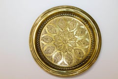 1940s Moroccan Brass Tray Polished Collectible Islamic Metalwork 13.5 in. D.