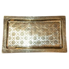 1940s Moroccan Brass Tray Rectangular Shape Polished Gold Brass Serving Platter