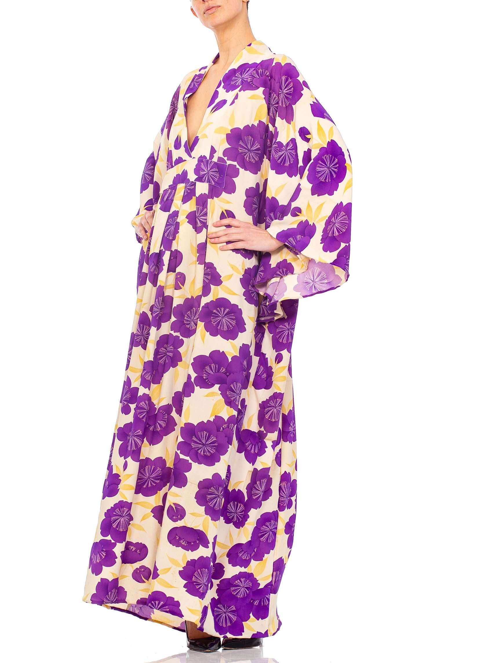1940s MORPHEW COLLECTION Purple Silk Printed Japanese Kimono  Kaftan 