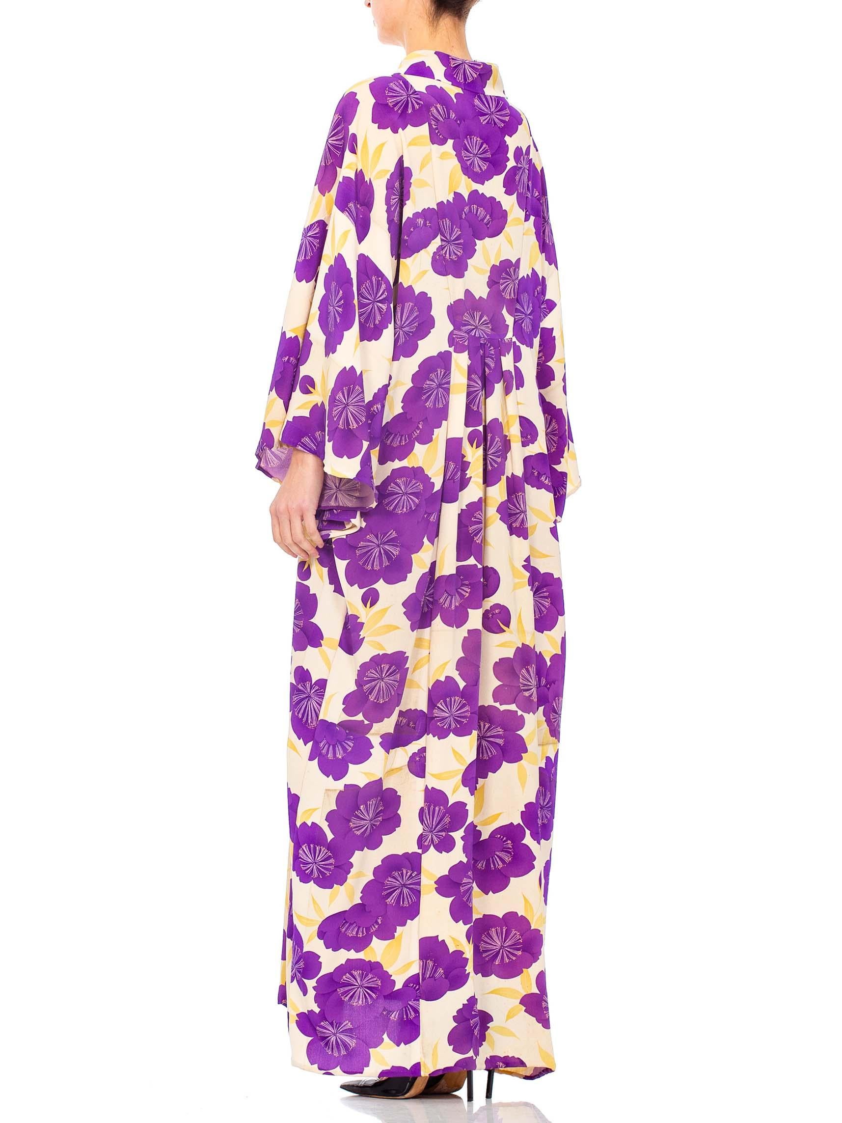 Beige 1940S Morphew Collection Purple Silk Printed Made From Japanese Kimono  Kaftan