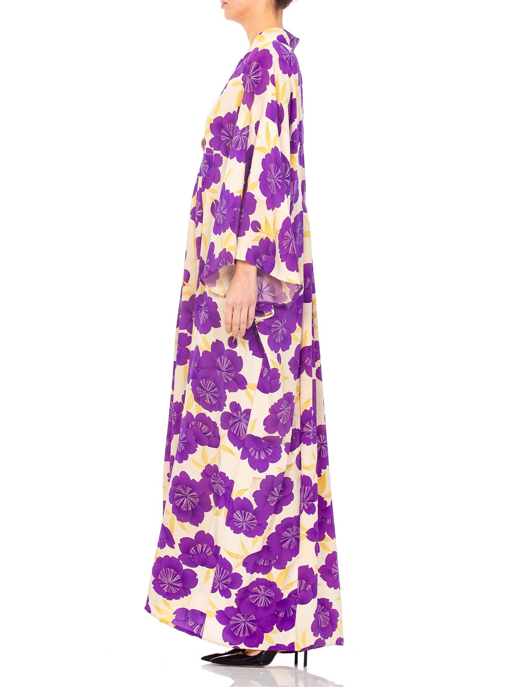 1940S Morphew Collection Purple Silk Printed Made From Japanese Kimono  Kaftan 1