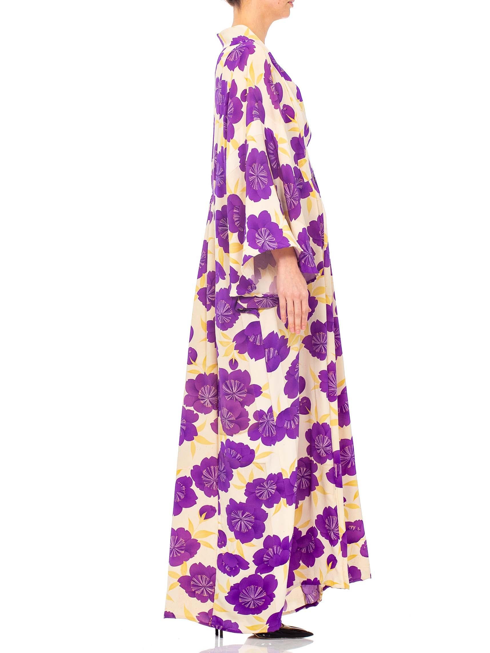 1940S Morphew Collection Purple Silk Printed Made From Japanese Kimono  Kaftan 2