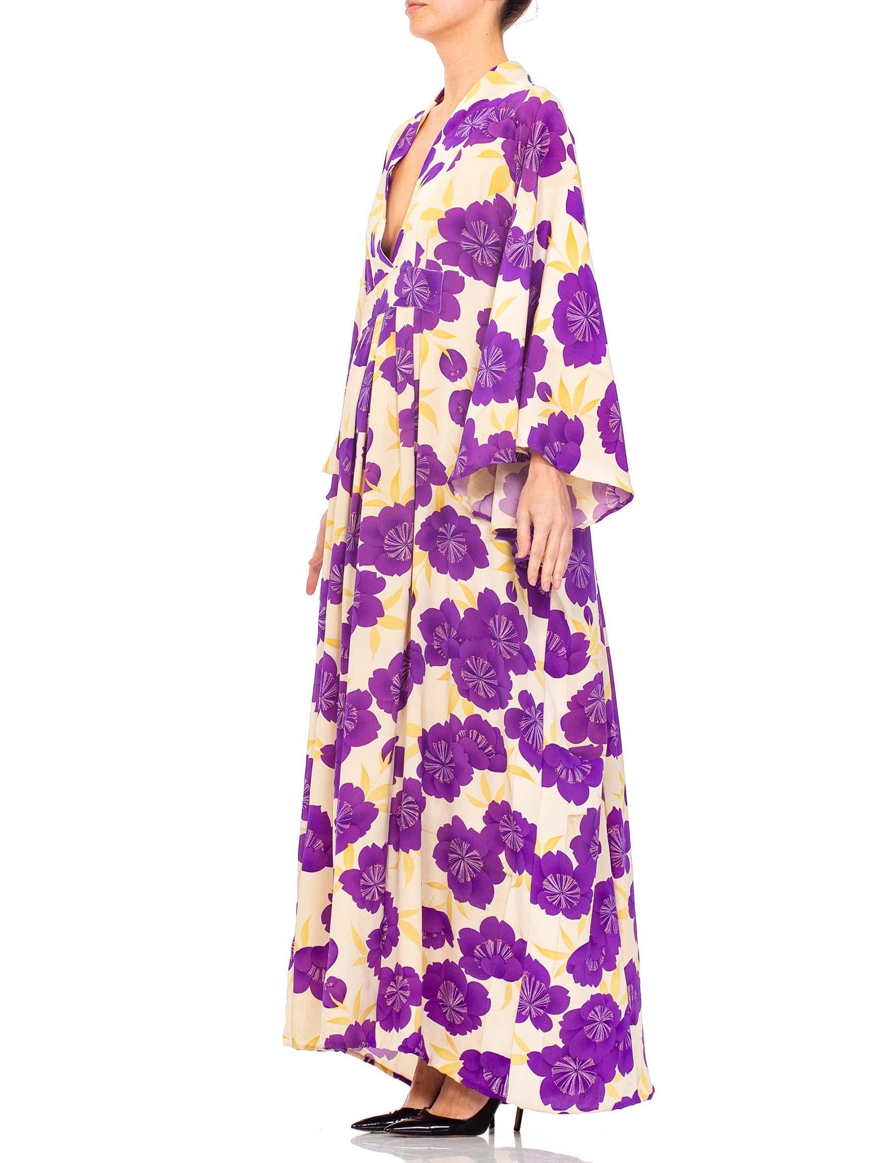 1940S Morphew Collection Purple Silk Printed Made From Japanese Kimono  Kaftan 3