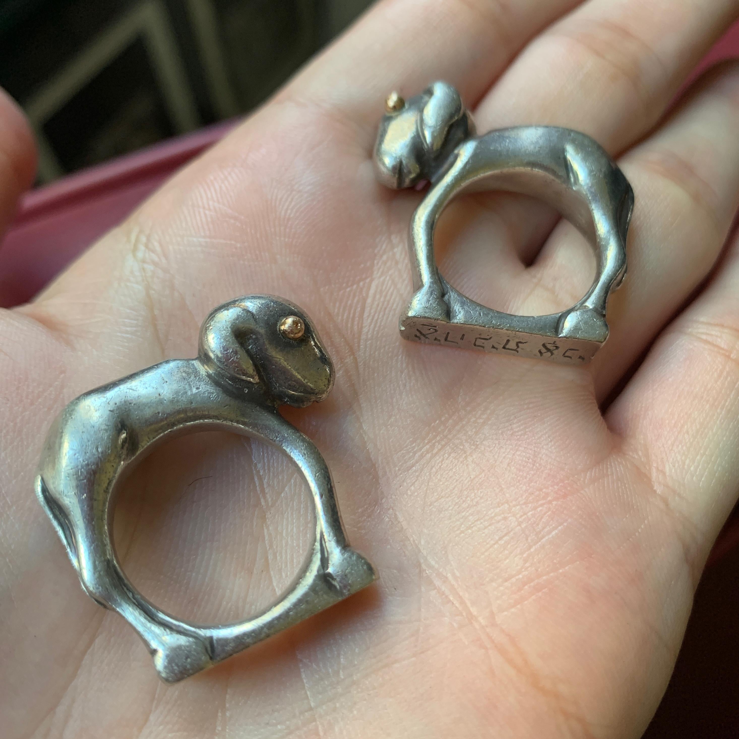 1940er Jahre Mosheh Oved Silber und Gold Lamm Ring im Zustand „Hervorragend“ in New York, NY