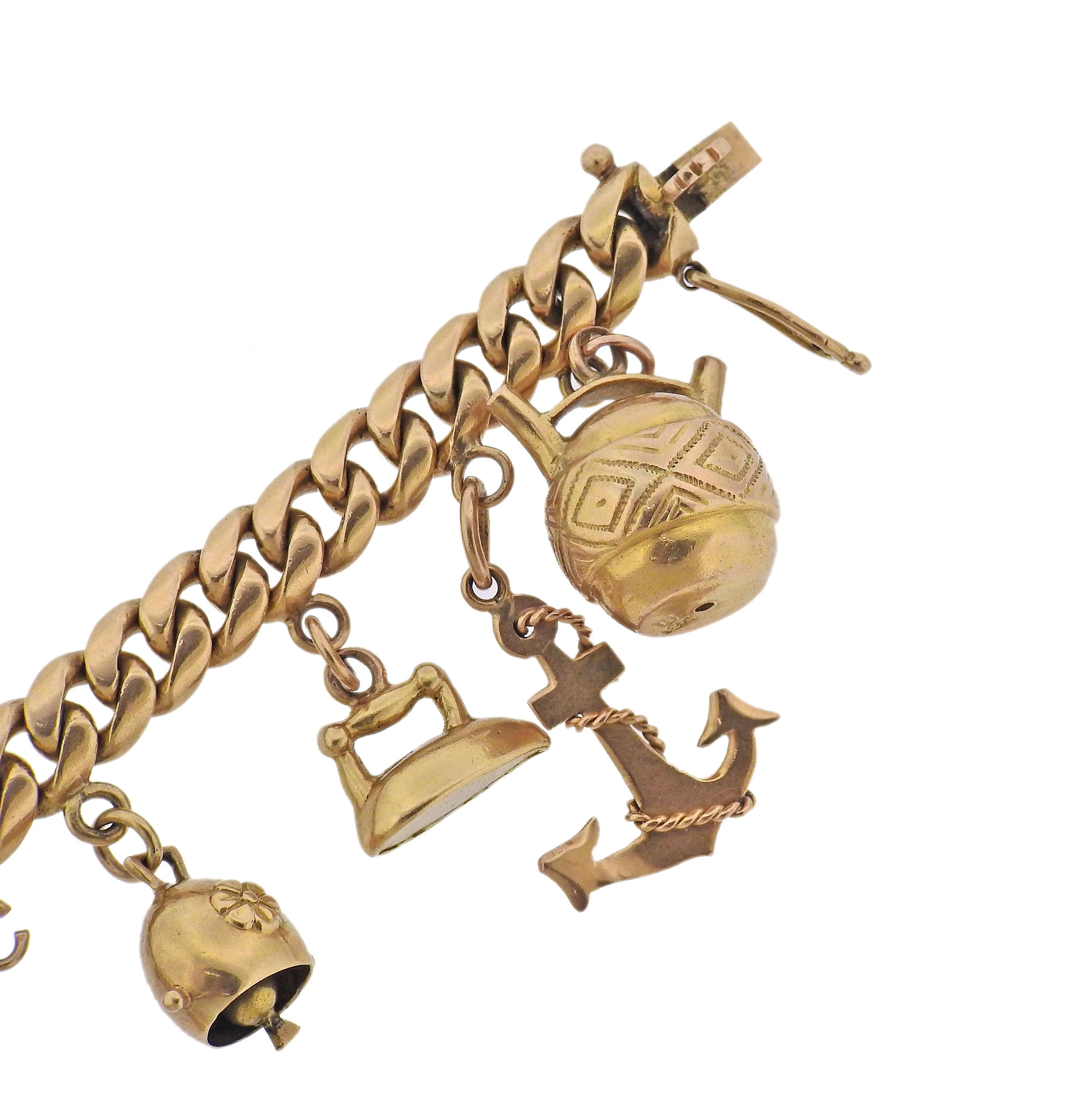 1940s Multi Charm Gold Bracelet In Excellent Condition In New York, NY