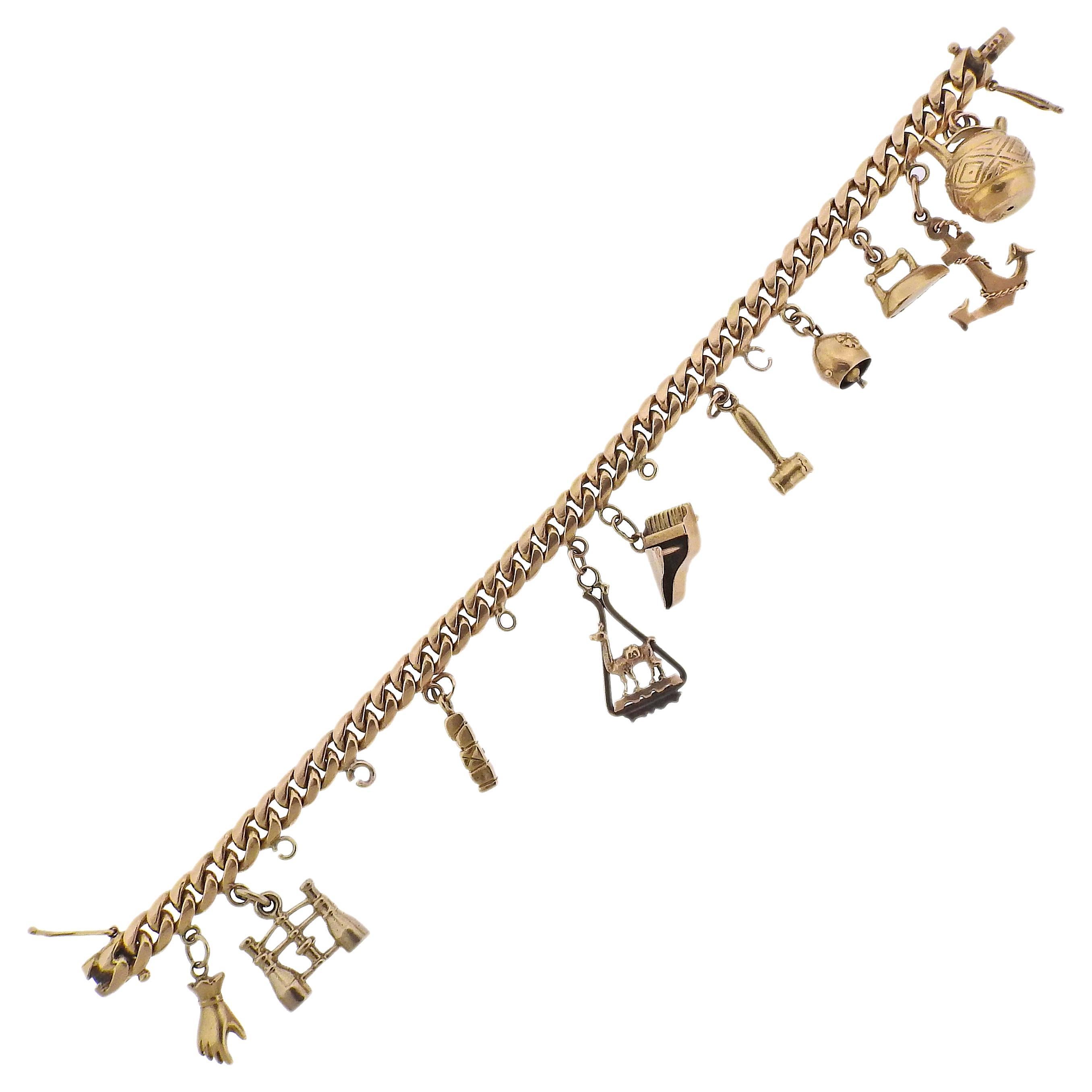 1940s Multi Charm Gold Bracelet