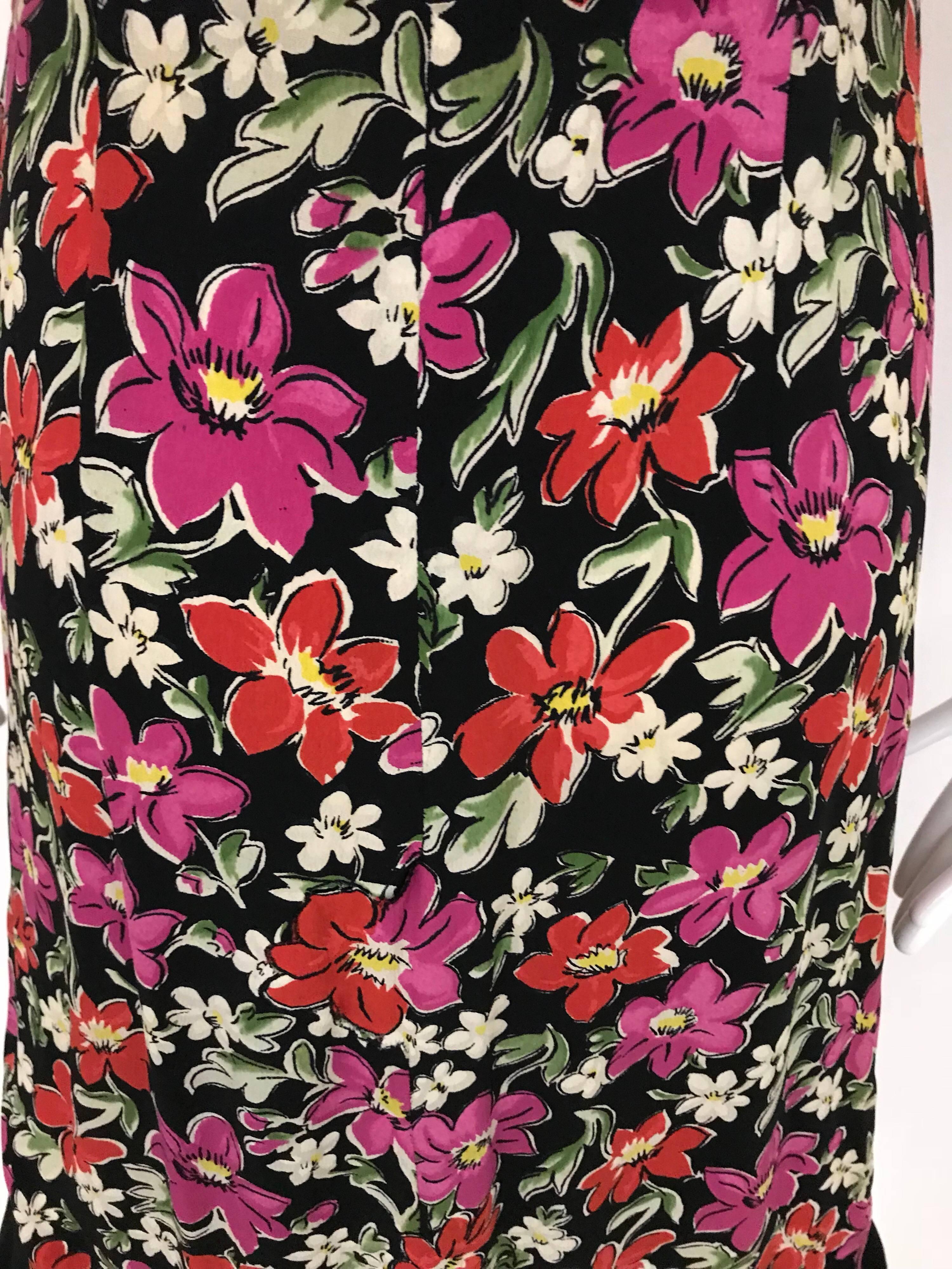Black 1940s Multicolor Floral Print Rayon Dress For Sale